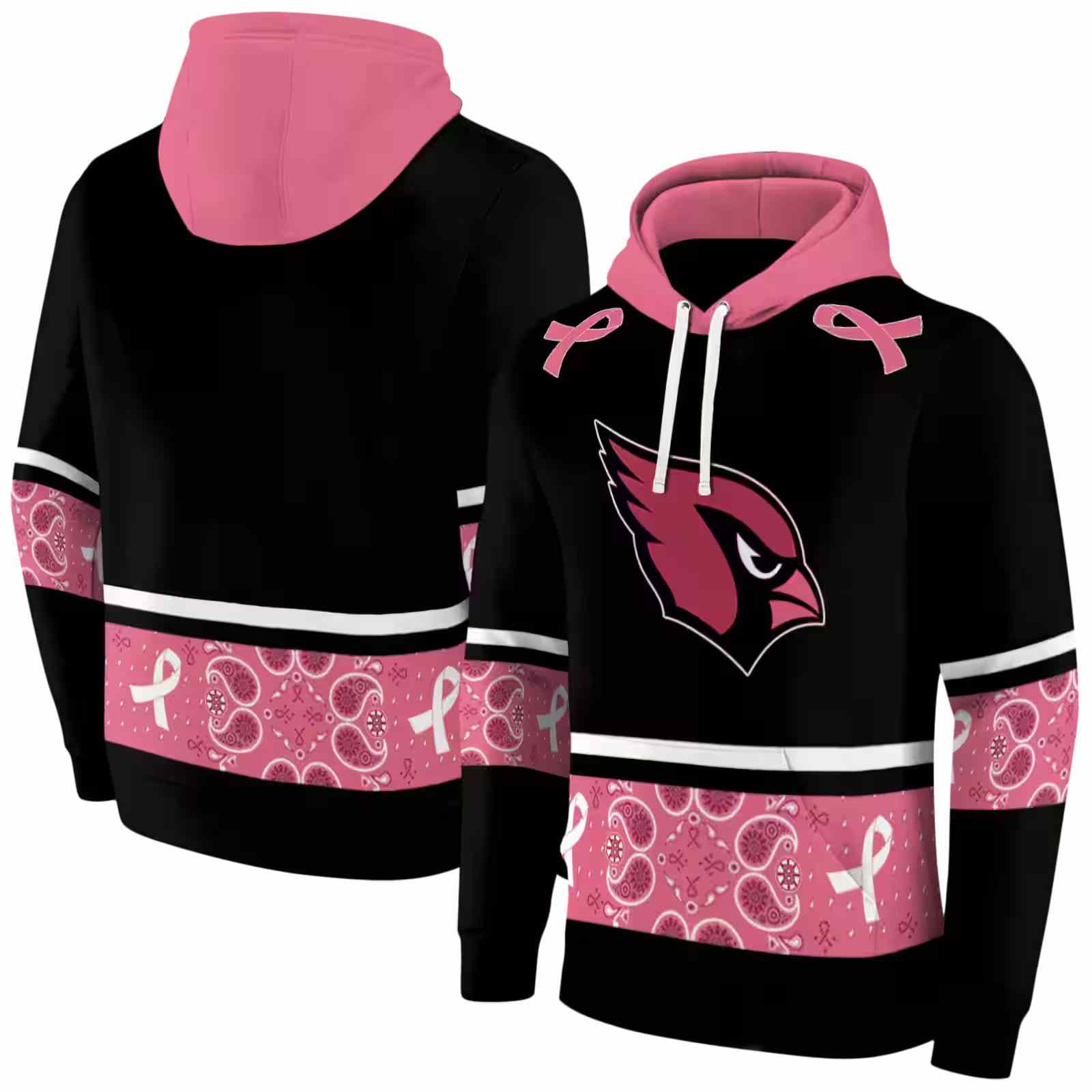 arizona cardinals awareness ribbon black pink hoodie fashion forward