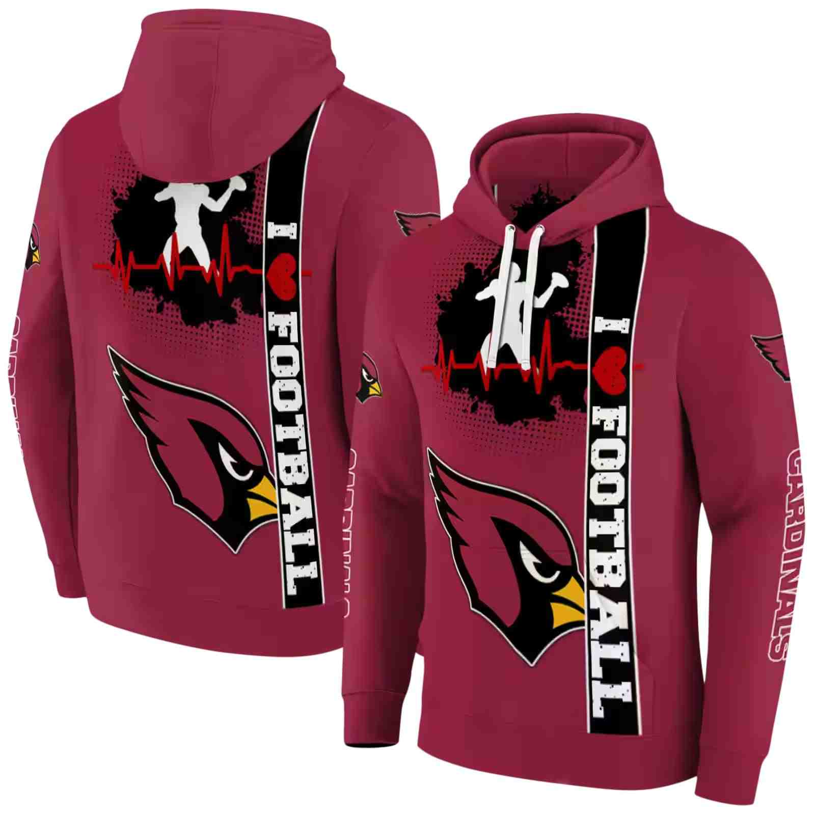 arizona cardinals football heartbeat red hoodie fashion forward