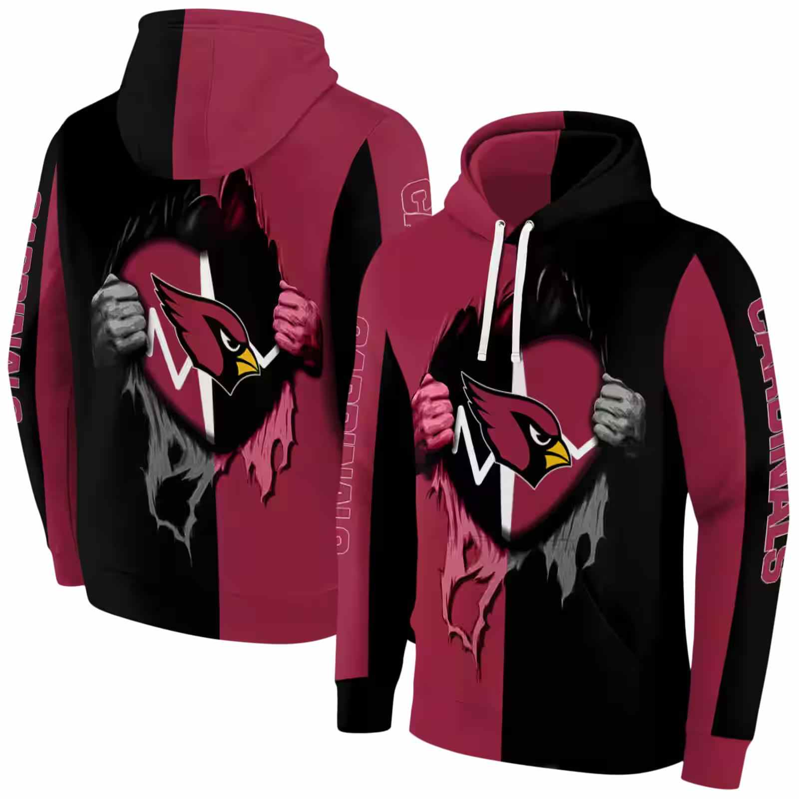 arizona cardinals heartbeat graphic red hoodie fashion forward