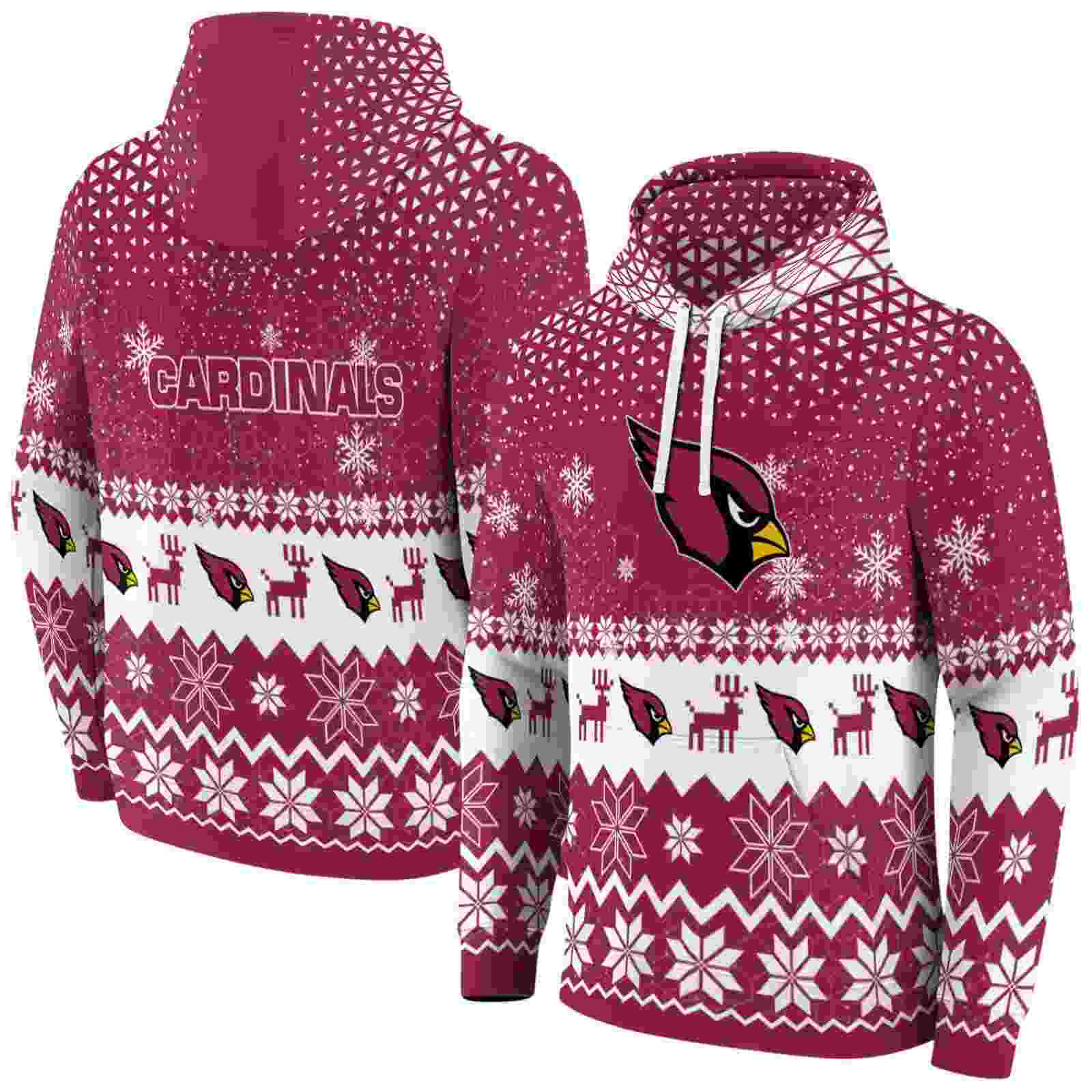 arizona cardinals reindeer motif red hoodie fashion forward