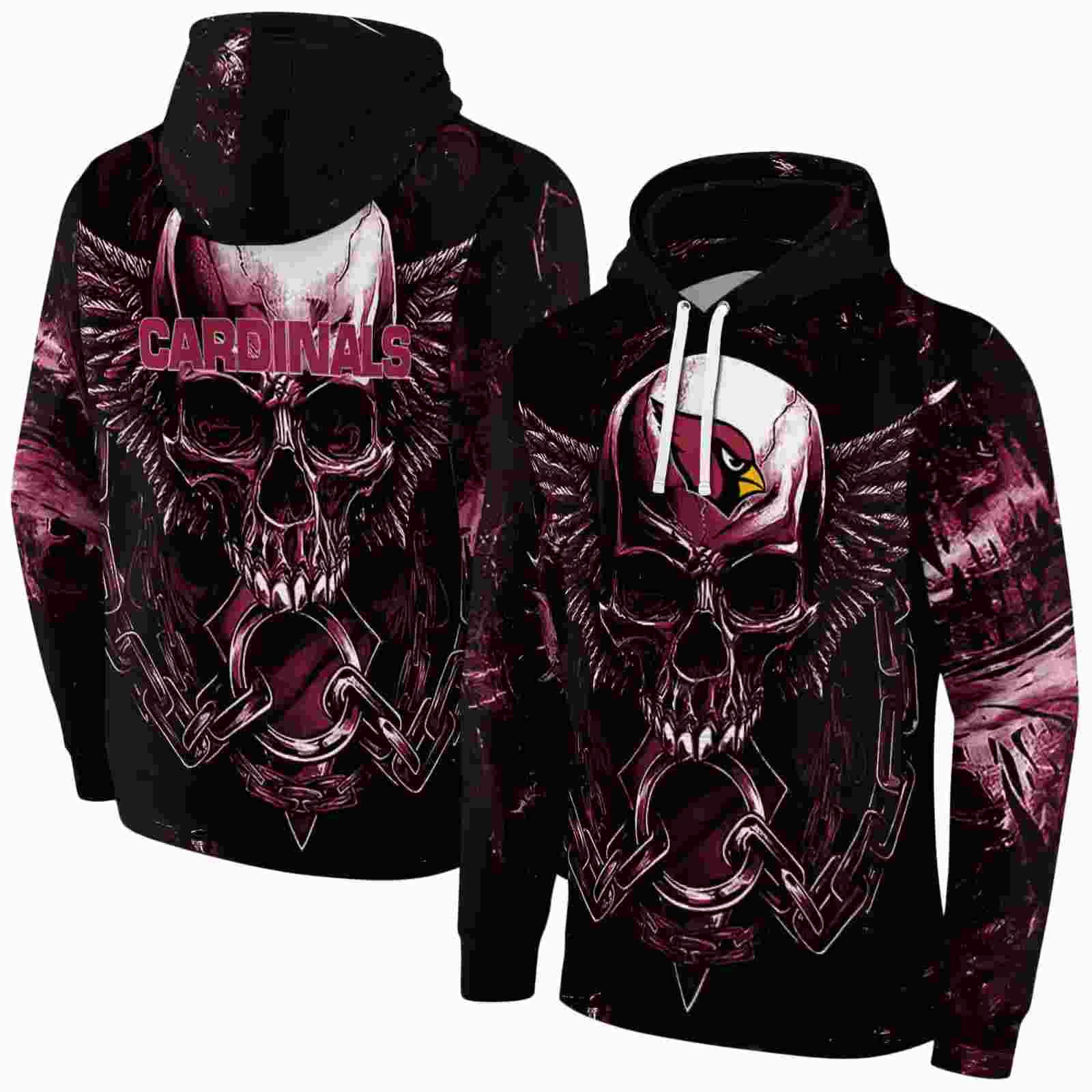 arizona cardinals skull artwork red black hoodie fashion forward