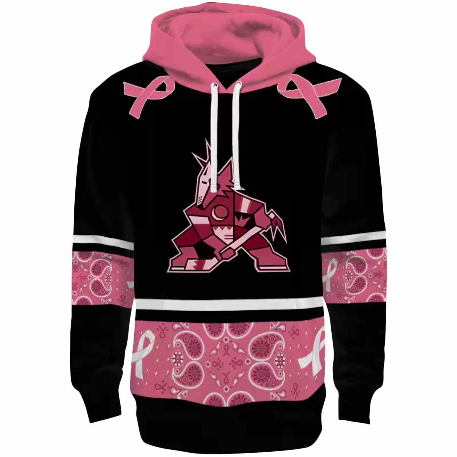 Arizona Coyotes Awareness Ribbon Black Pink Hoodie