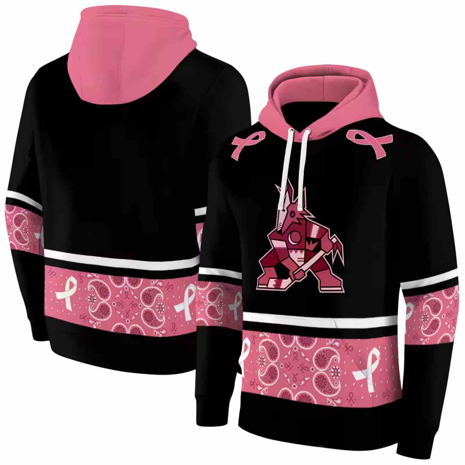 arizona coyotes awareness ribbon black pink hoodie fashion forward