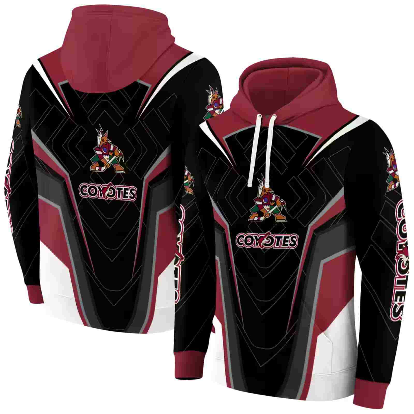 arizona coyotes futuristic pattern red black hoodie fashion forward