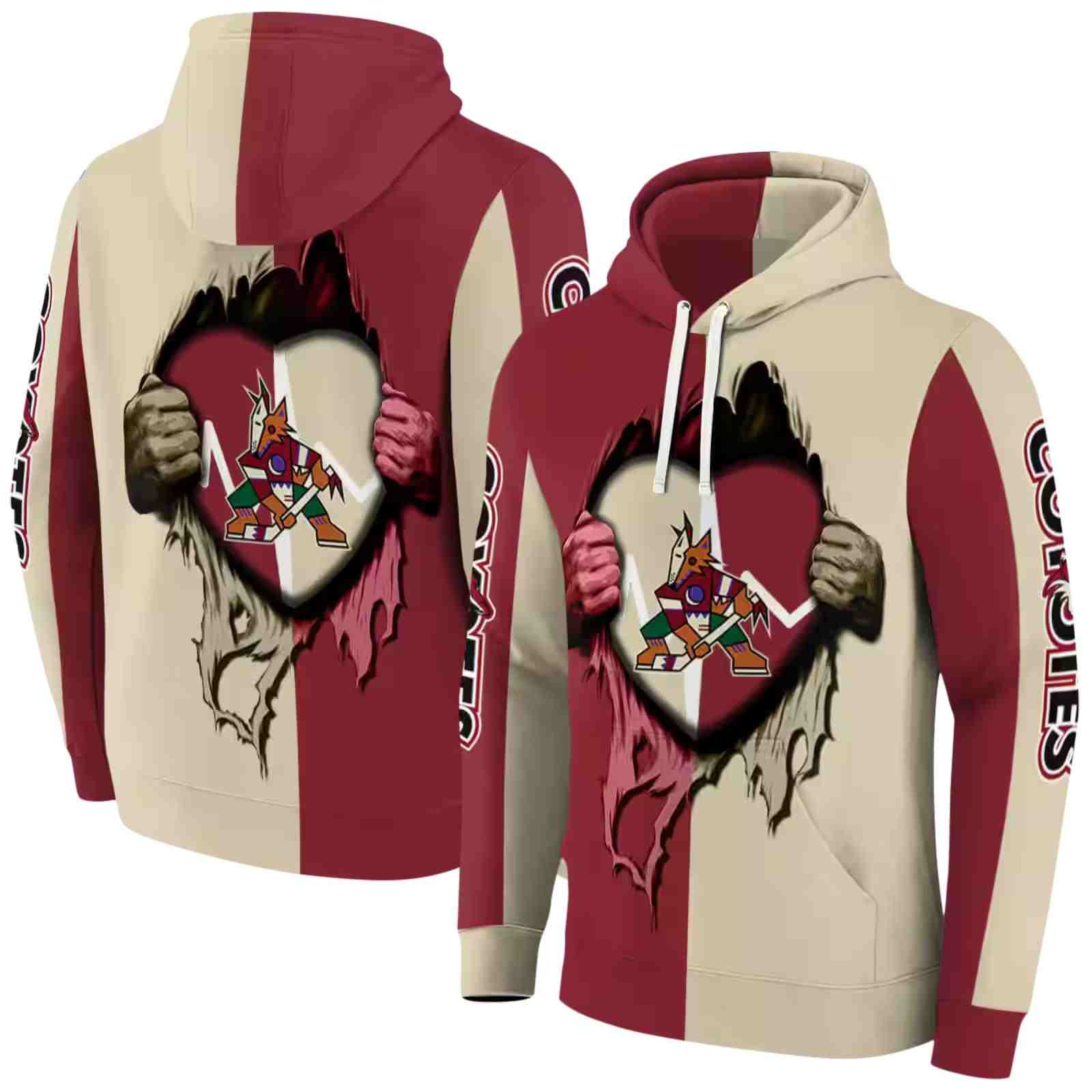 arizona coyotes heartbeat graphic red hoodie fashion forward