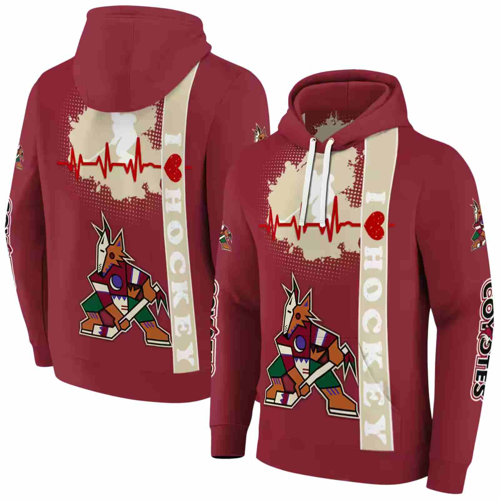 arizona coyotes hockey heartbeat red hoodie fashion forward