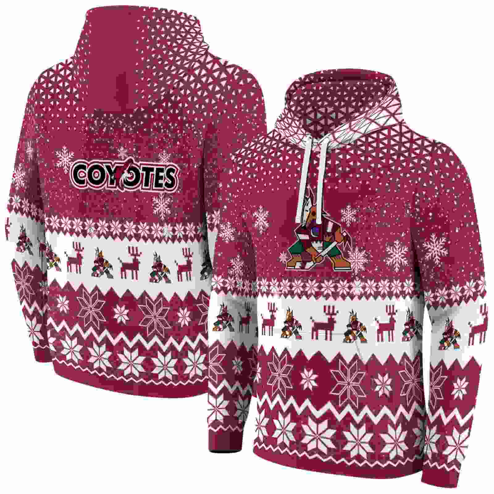 arizona coyotes reindeer motif red hoodie fashion forward