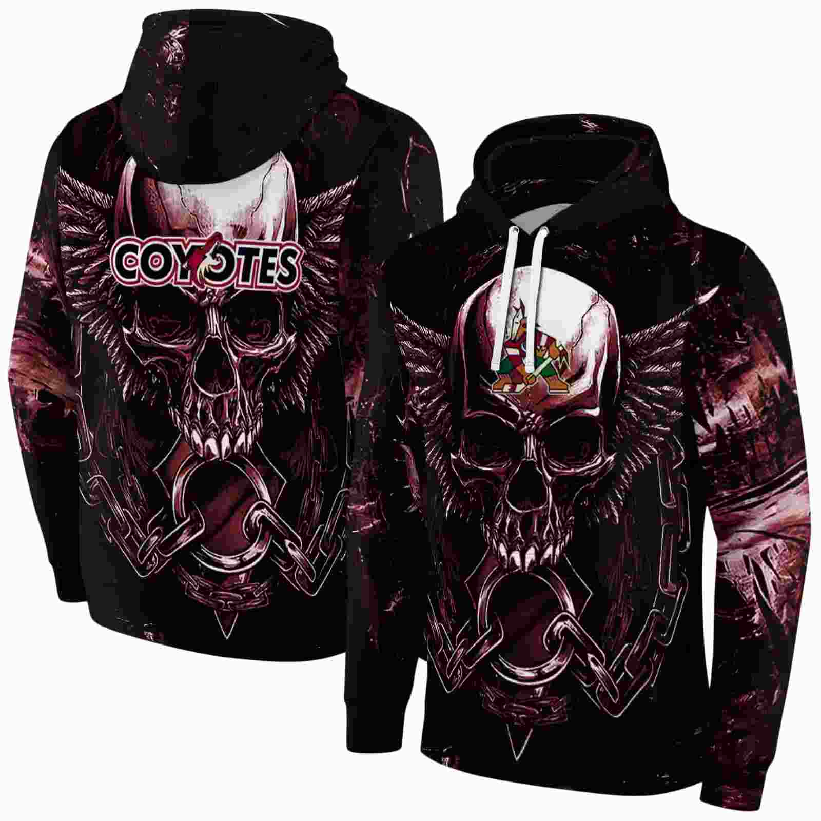 arizona coyotes skull artwork red black hoodie fashion forward