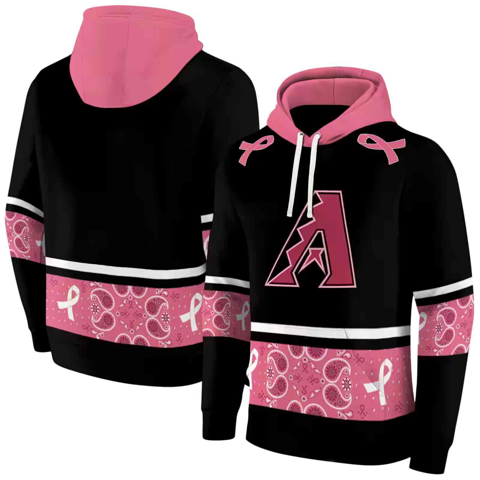 arizona diamondbacks awareness ribbon black pink hoodie fashion forward