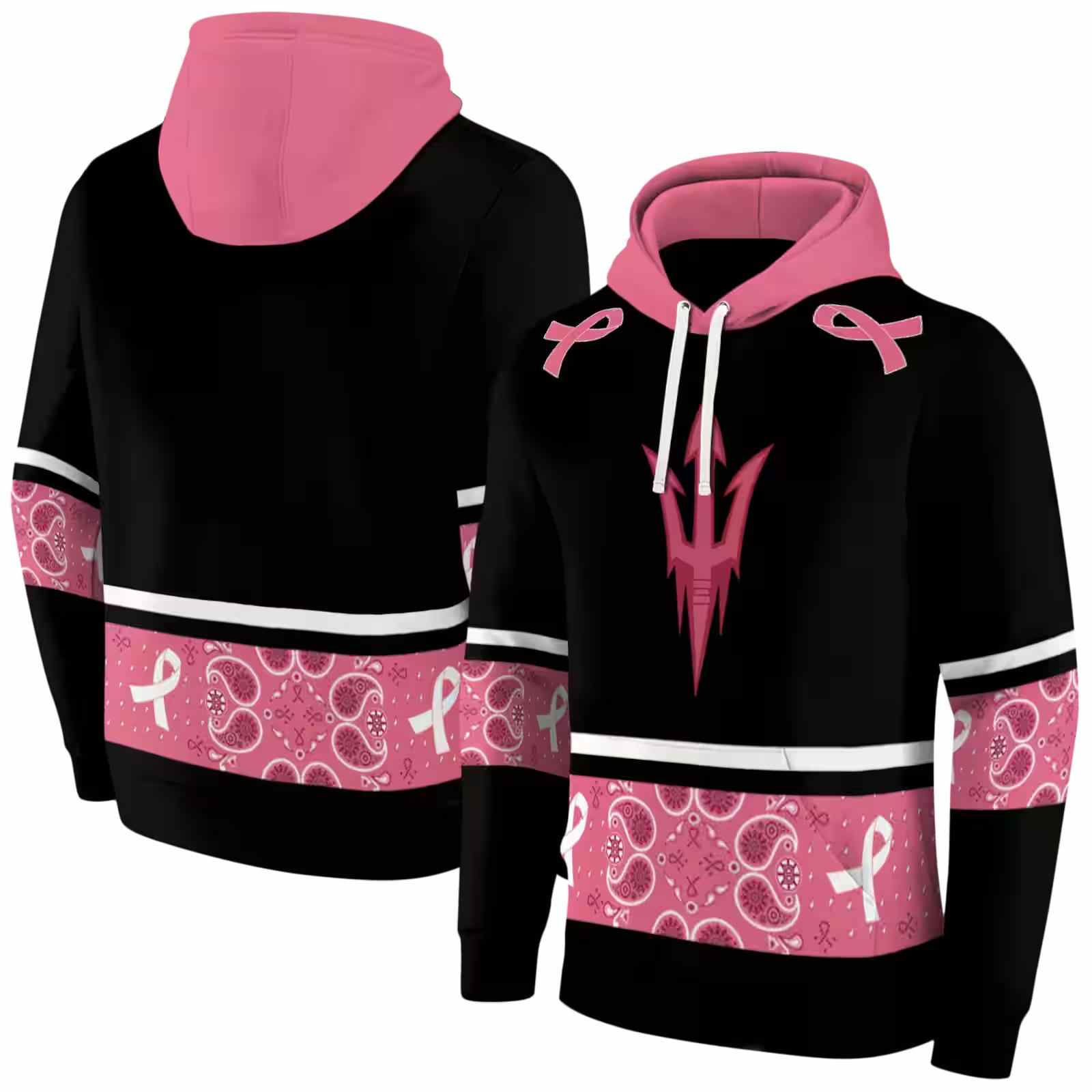 arizona state sun devils awareness ribbon black pink hoodie fashion forward