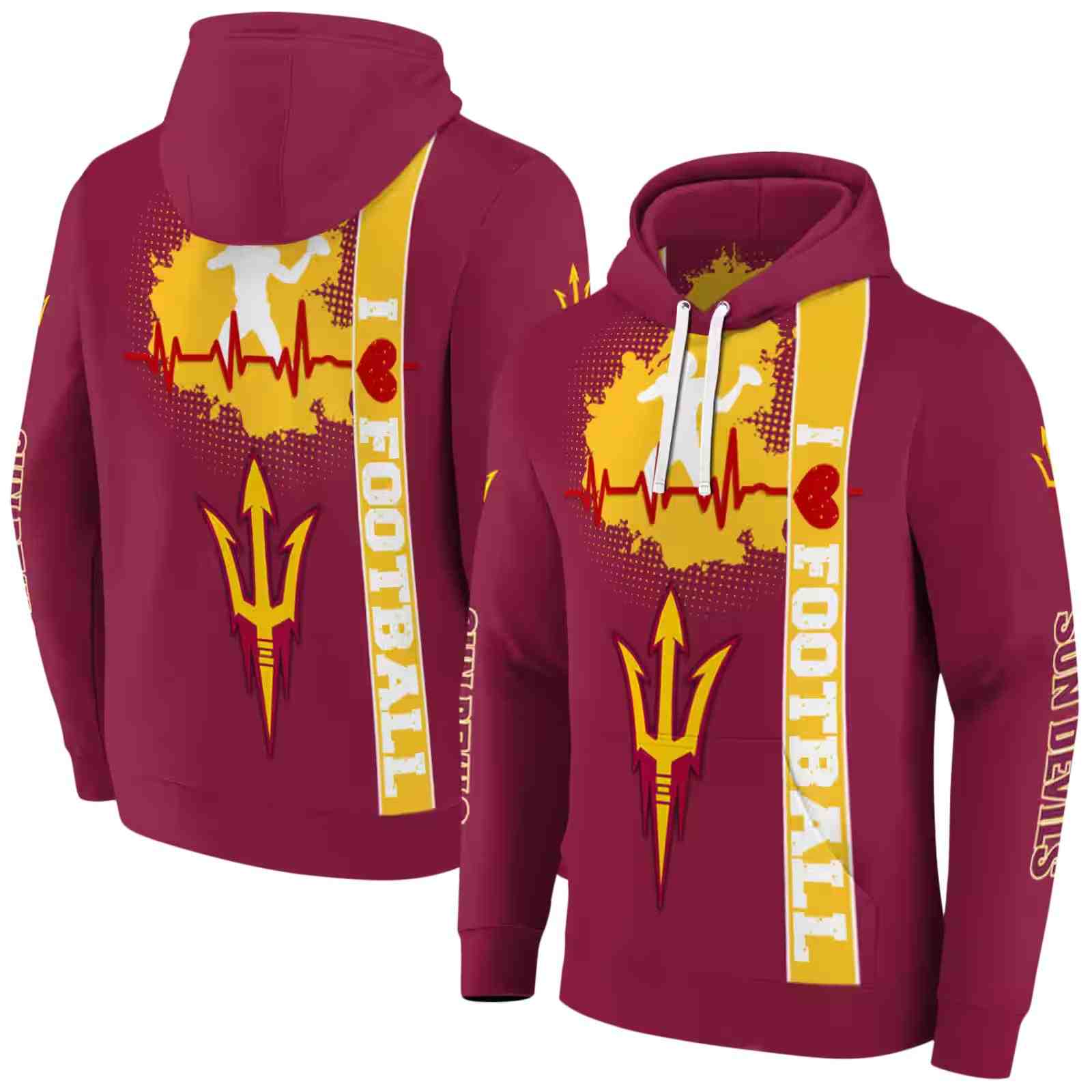 arizona state sun devils football heartbeat maroon hoodie fashion forward