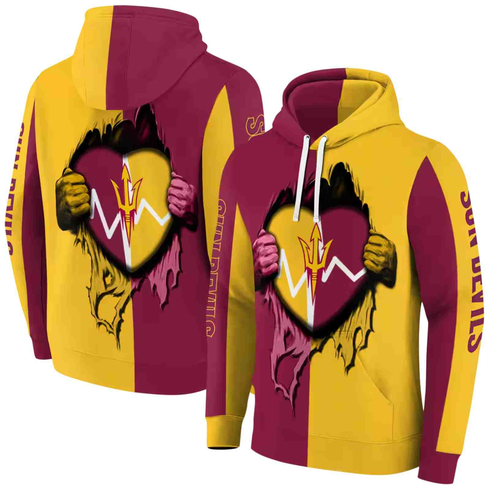 arizona state sun devils heartbeat graphic maroon hoodie fashion forward