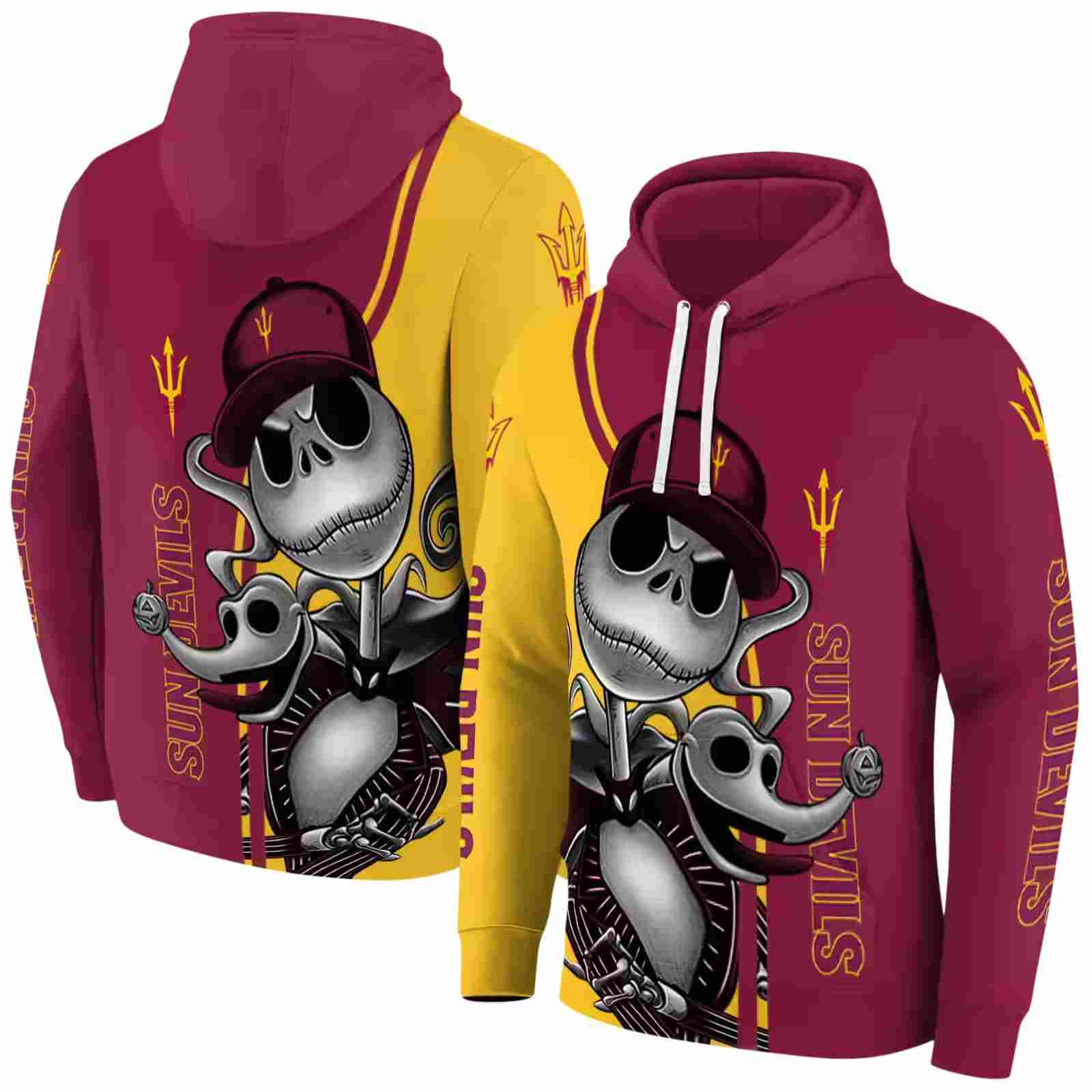 arizona state sun devils jack skellington maroon hoodie fashion forward