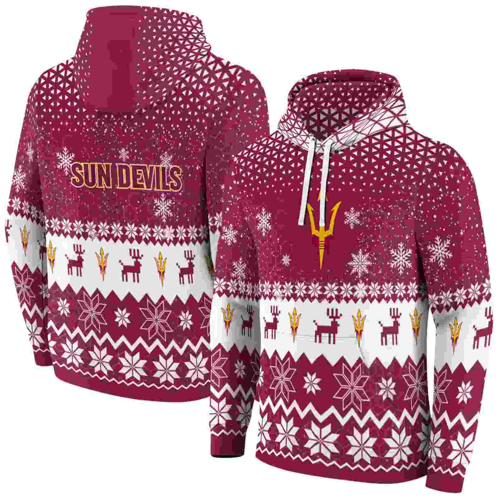 arizona state sun devils reindeer motif maroon hoodie fashion forward