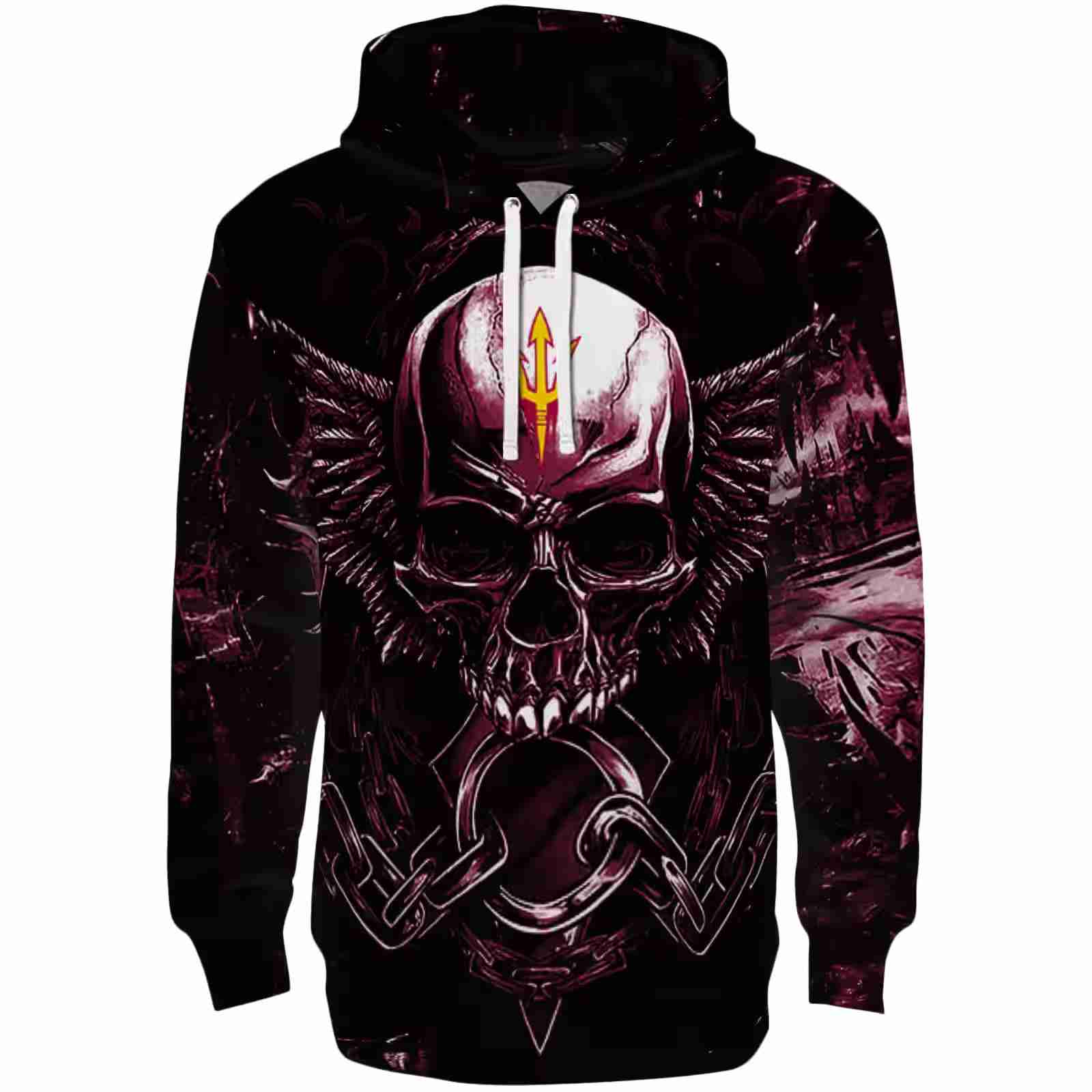 Arizona State Sun Devils Skull Artwork Maroon Black Hoodie