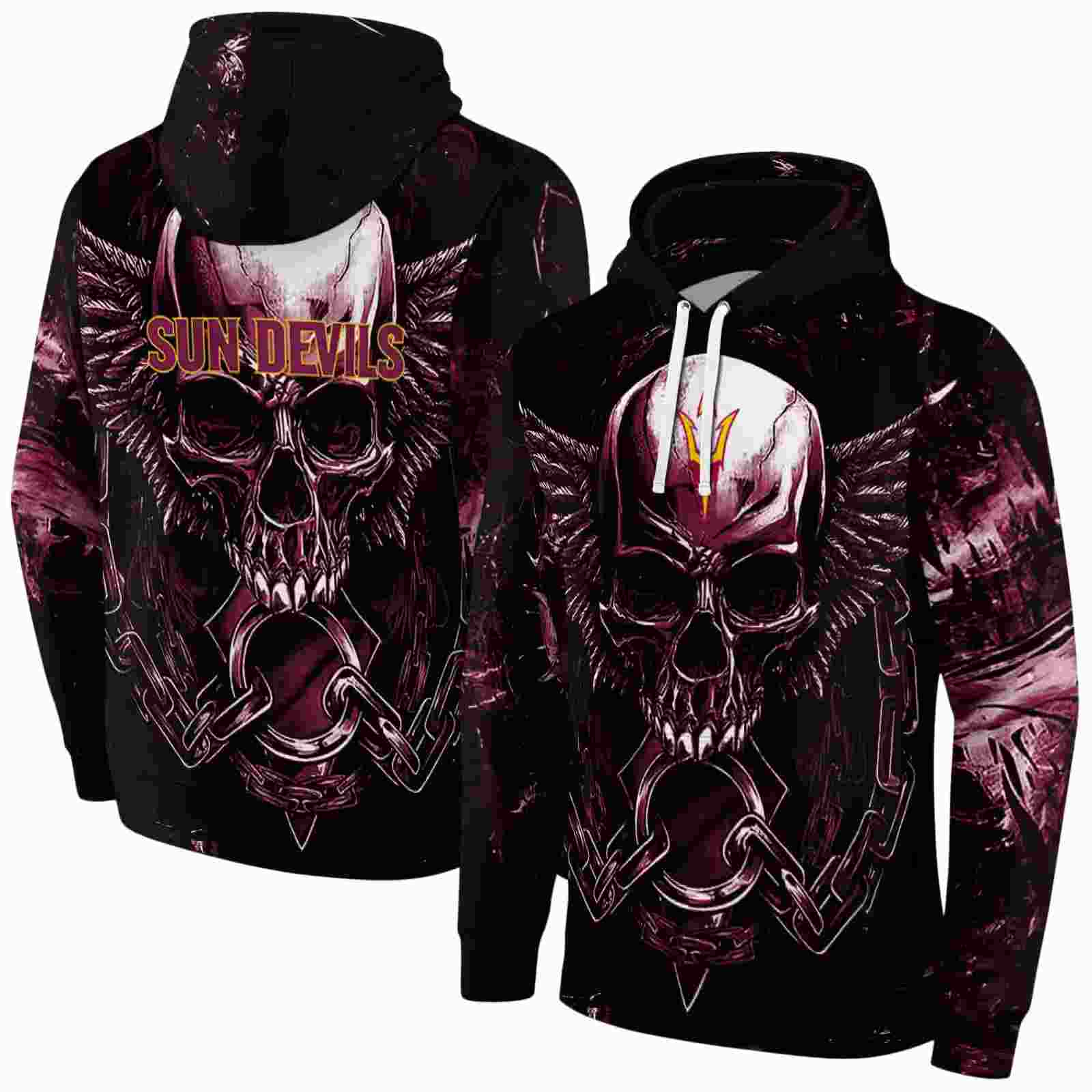 arizona state sun devils skull artwork maroon black hoodie fashion forward