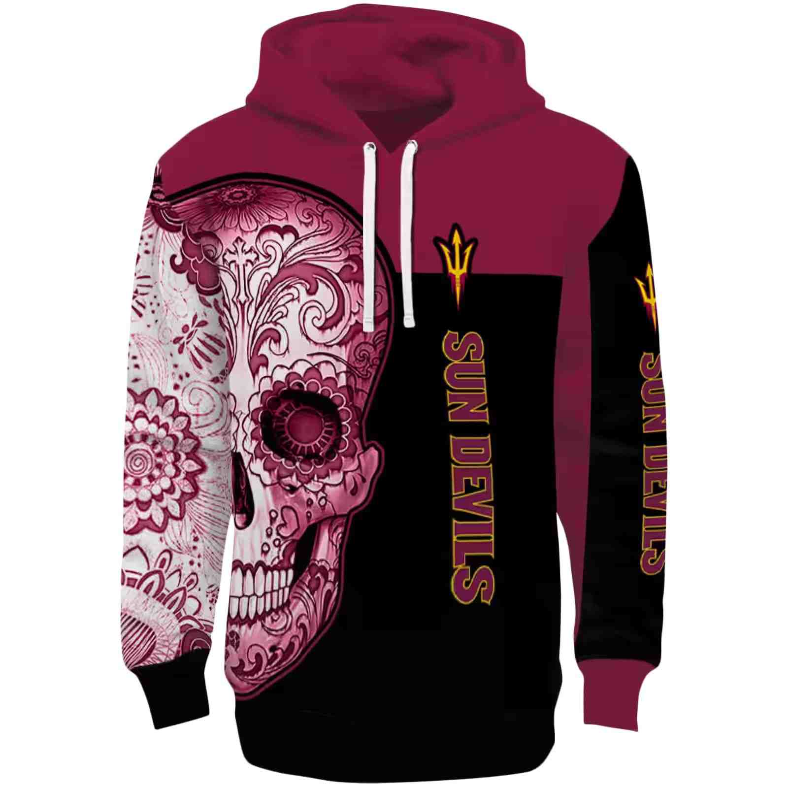 Arizona State Sun Devils Sugar Skull Maroon Black Hoodie