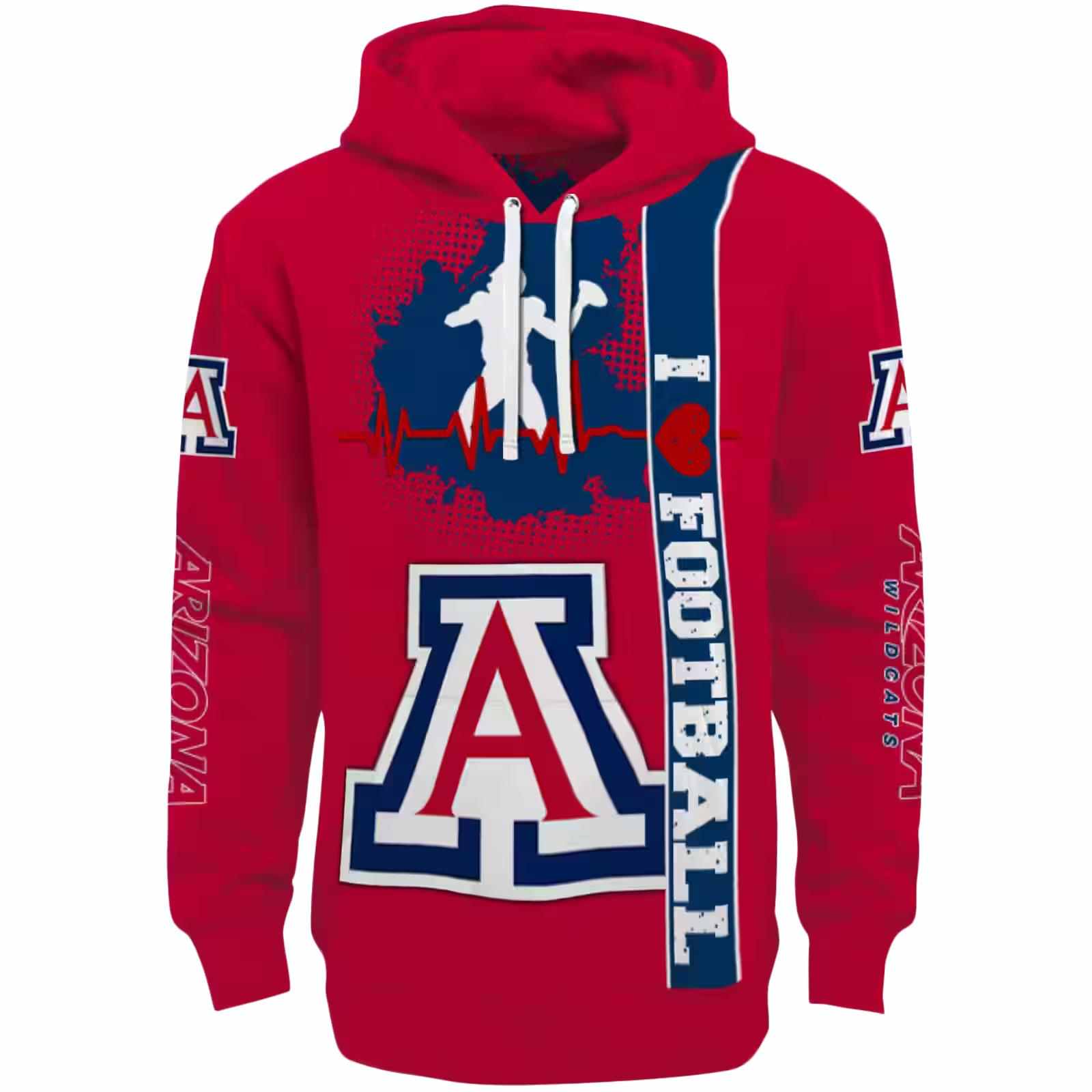 Arizona Wildcats Football Heartbeat Red Hoodie