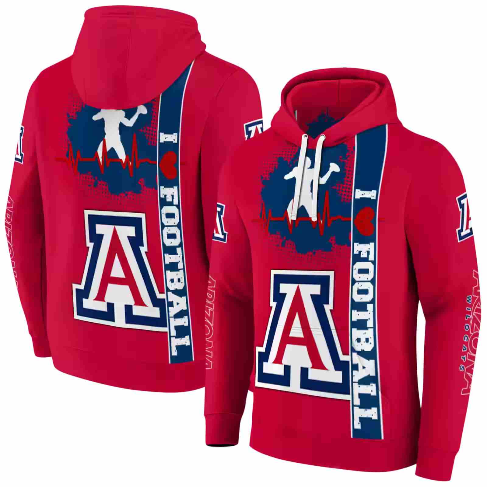 arizona wildcats football heartbeat red hoodie fashion forward