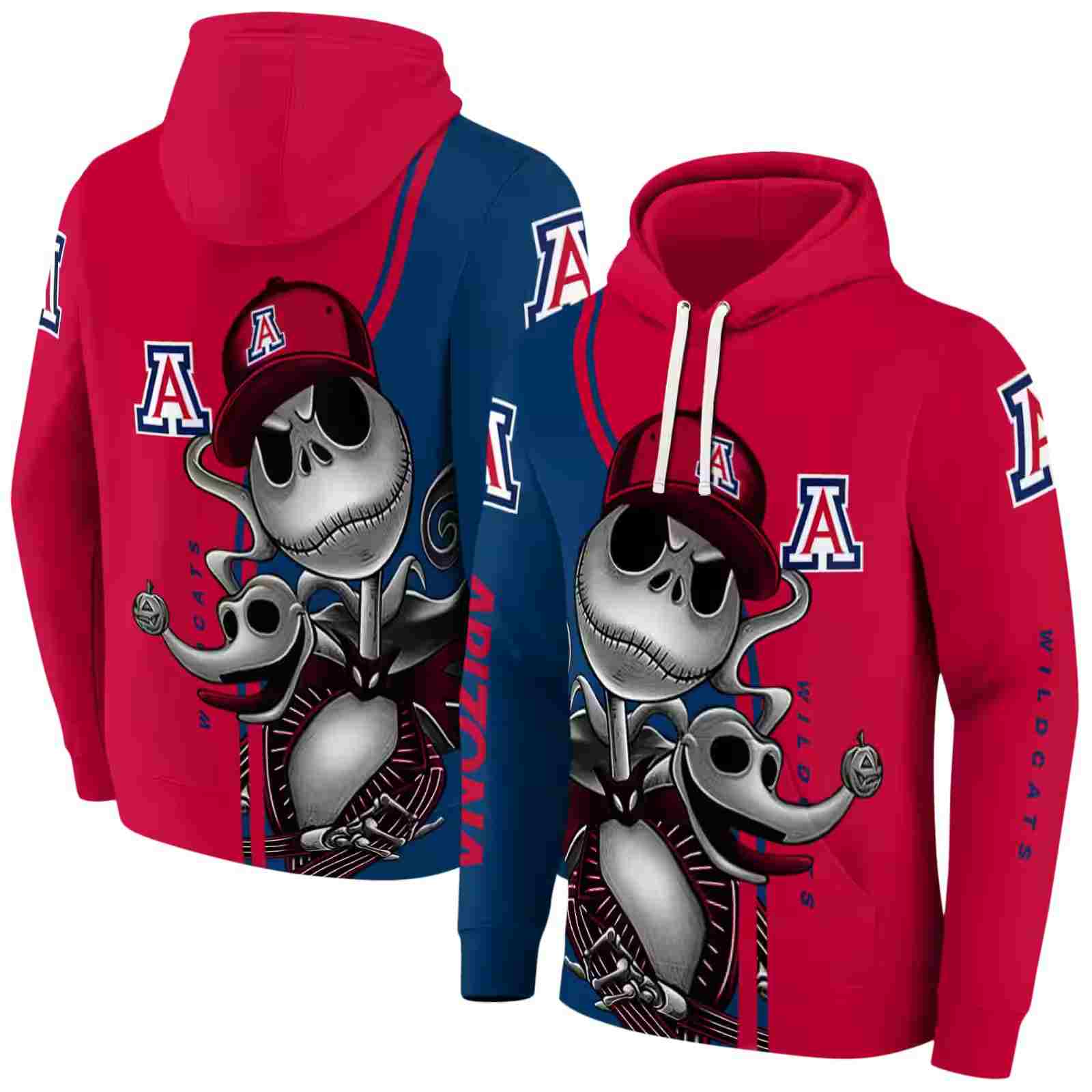 arizona wildcats jack skellington red hoodie fashion forward