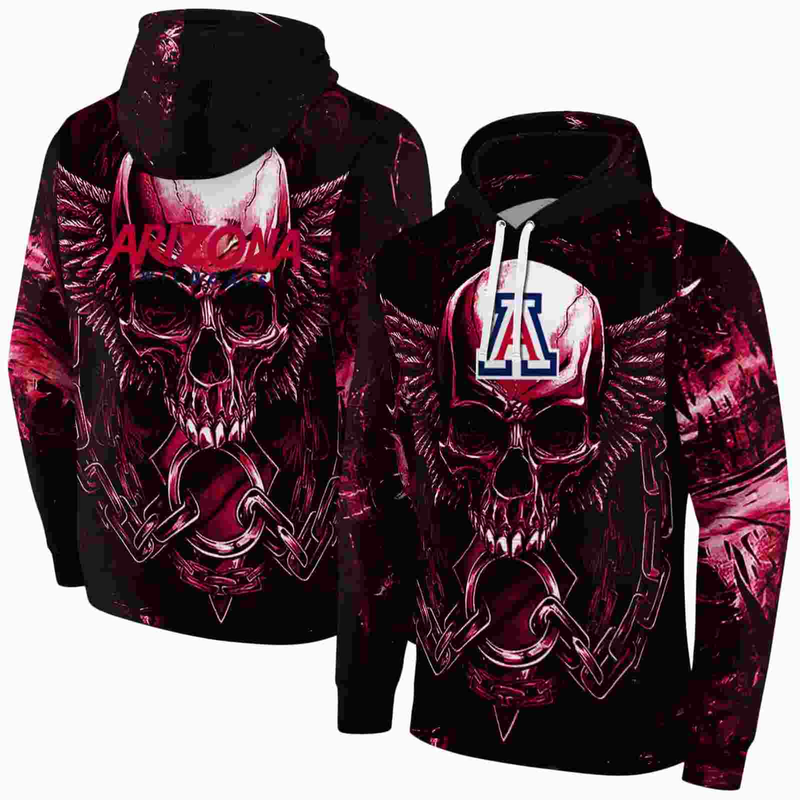 arizona wildcats skull artwork red black hoodie fashion forward