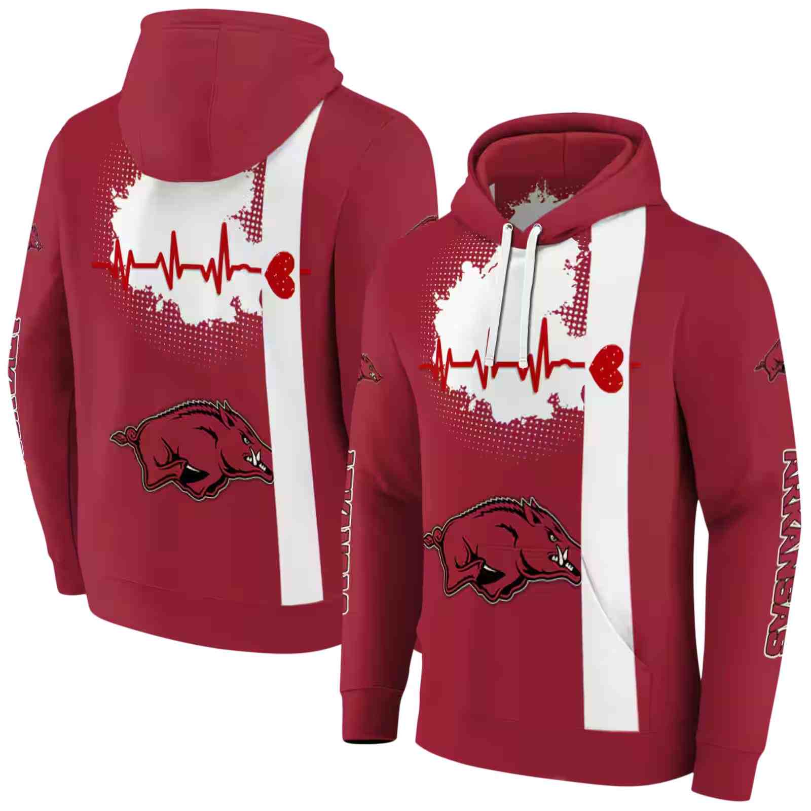 arkansas razorbacks football heartbeat red hoodie fashion forward