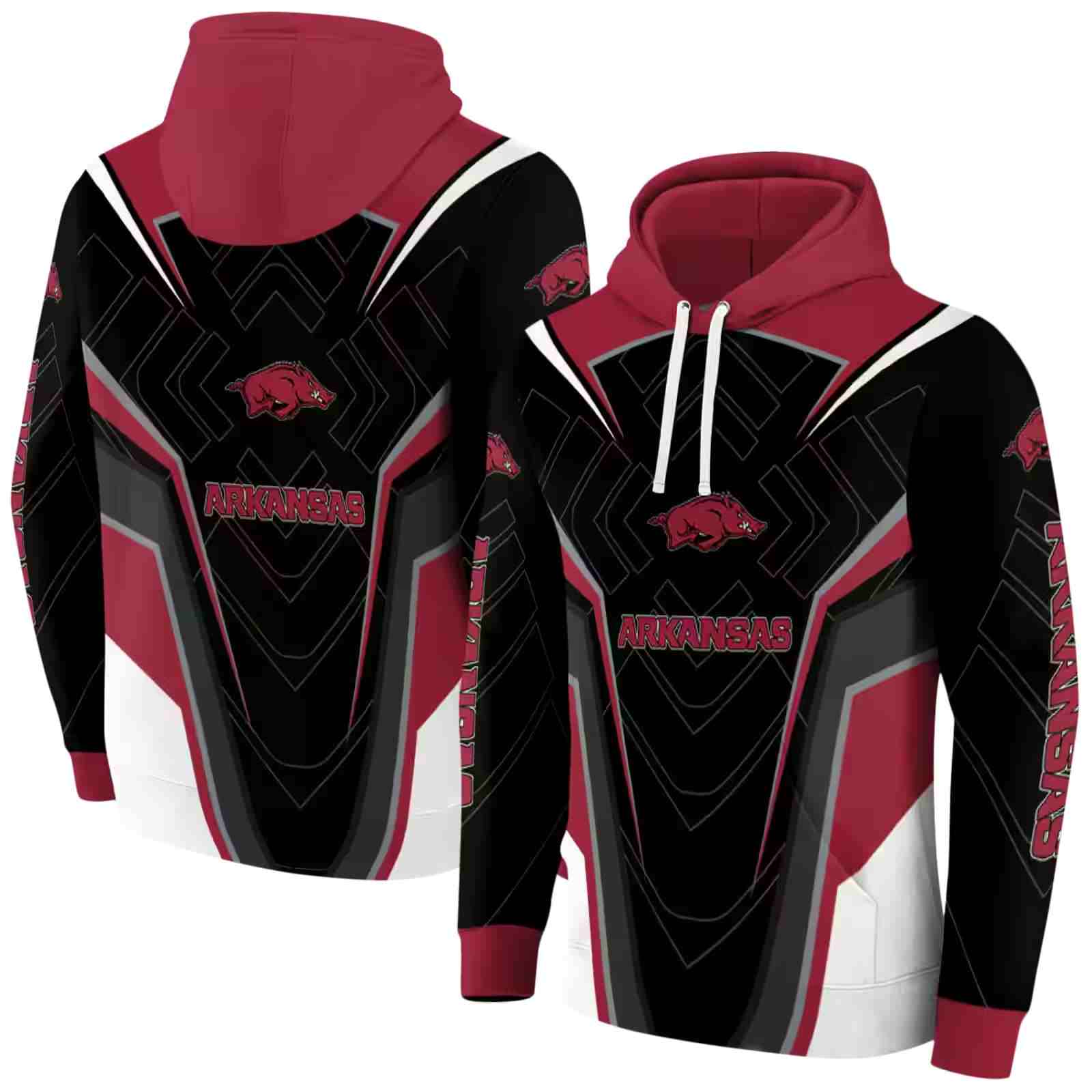 arkansas razorbacks futuristic pattern red black hoodie fashion forward