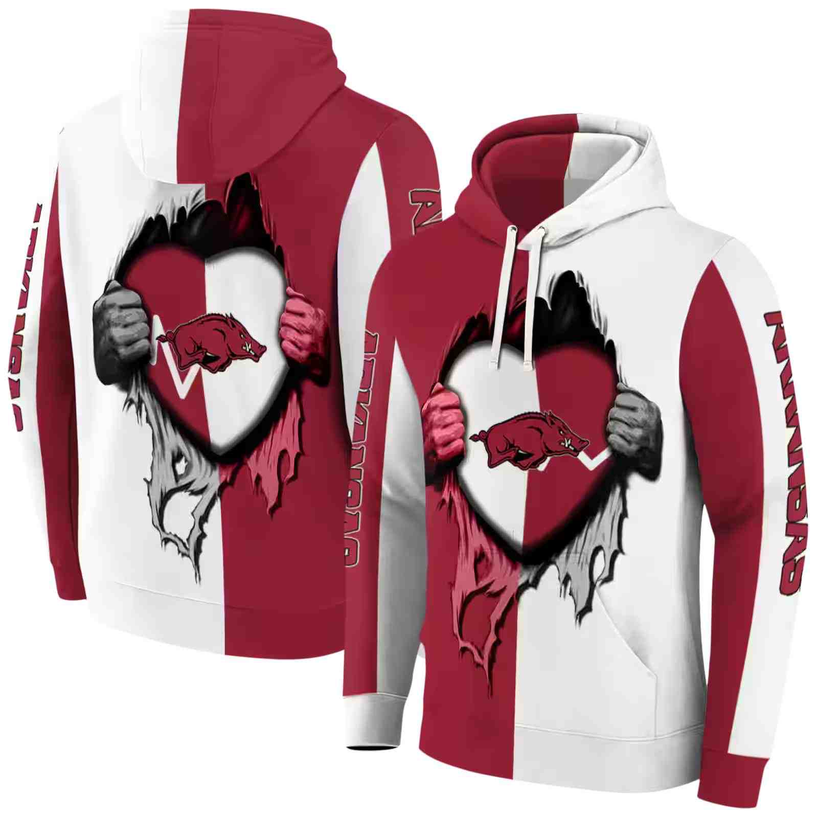 arkansas razorbacks heartbeat graphic red hoodie fashion forward