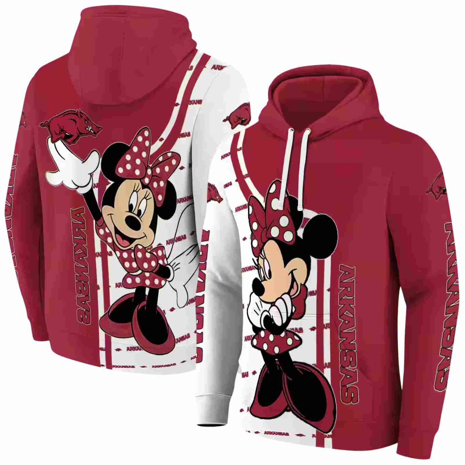 arkansas razorbacks minnie mouse red hoodie fashion forward