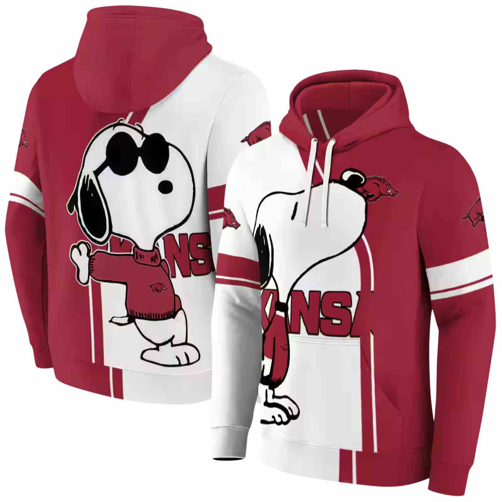 arkansas razorbacks playful snoopy red hoodie fashion forward