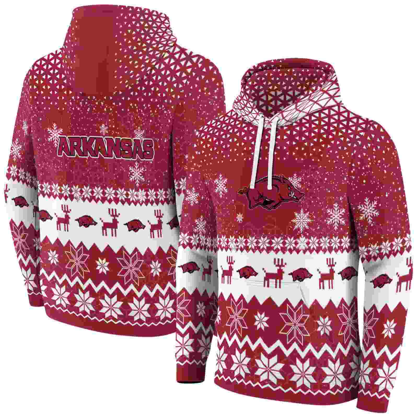 arkansas razorbacks reindeer motif red hoodie fashion forward