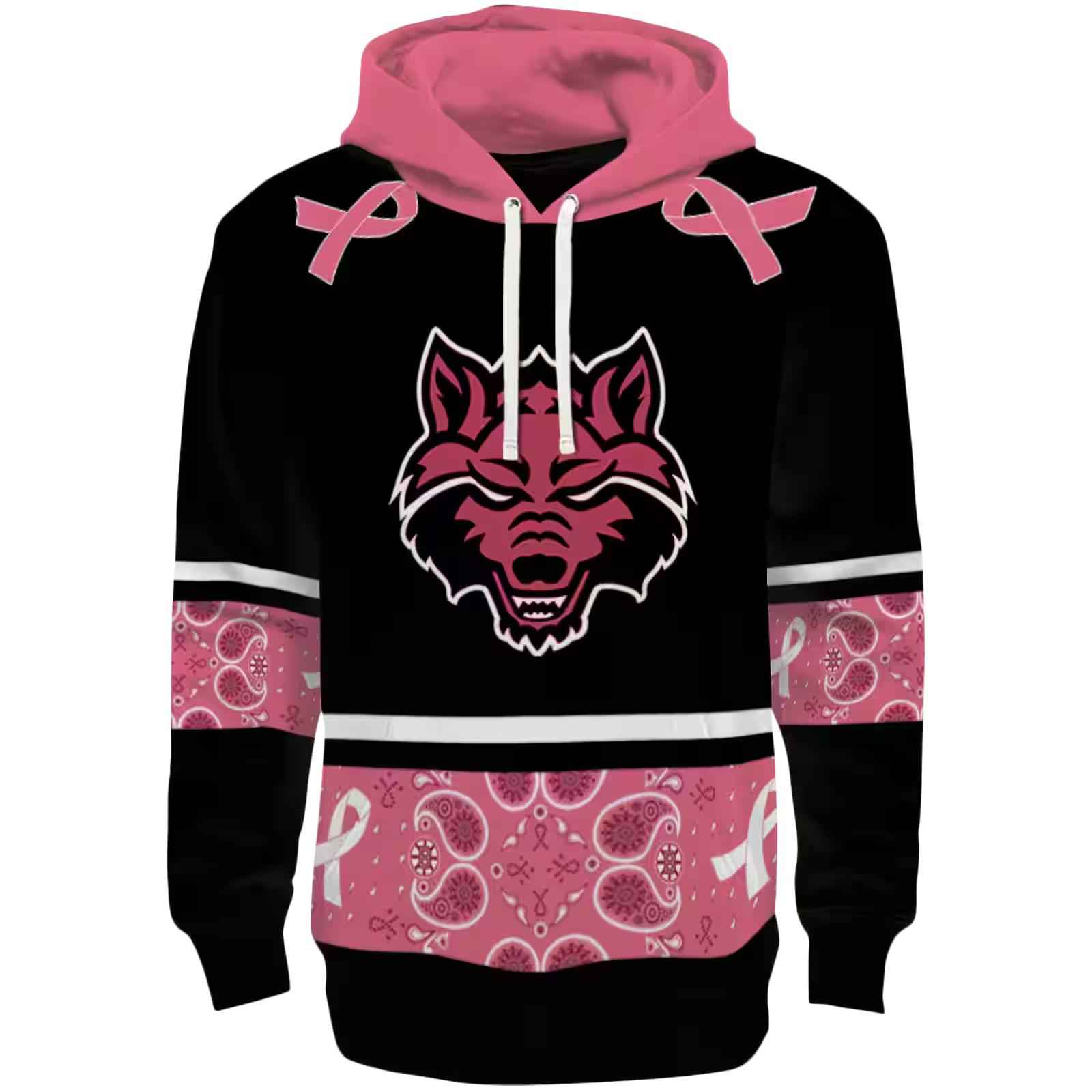 Arkansas State Red Wolves Awareness Ribbon Black Pink Hoodie