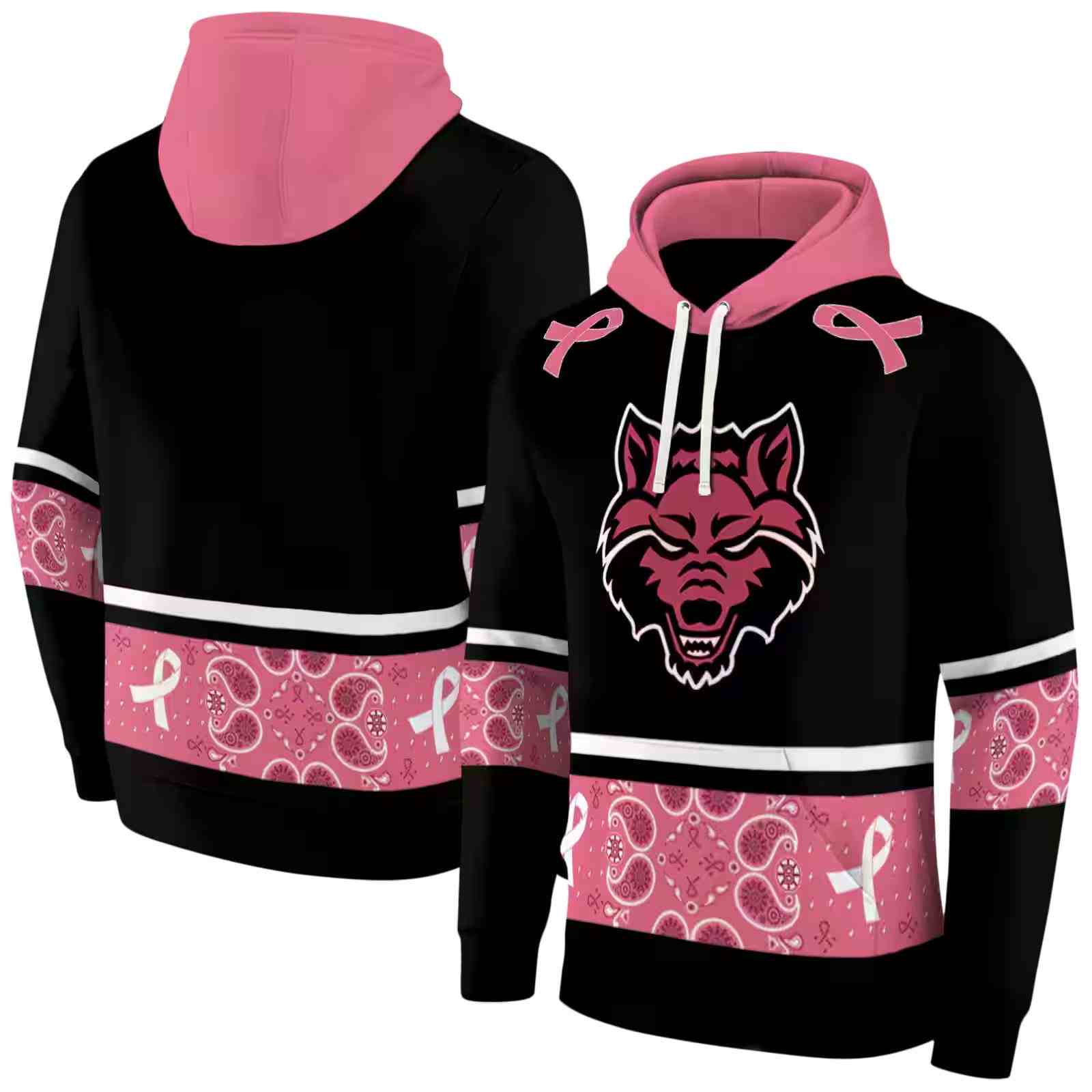 arkansas state red wolves awareness ribbon black pink hoodie fashion forward