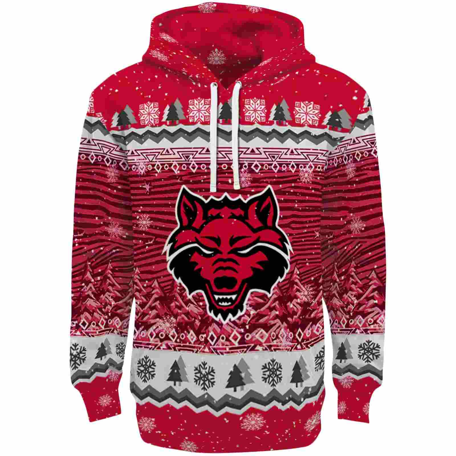 Arkansas State Red Wolves Christmas Trees Scarlet Hoodie