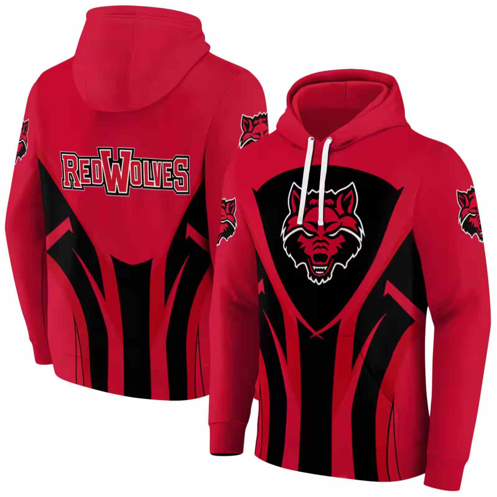 arkansas state red wolves concentric lines scarlet black hoodie fashion forward