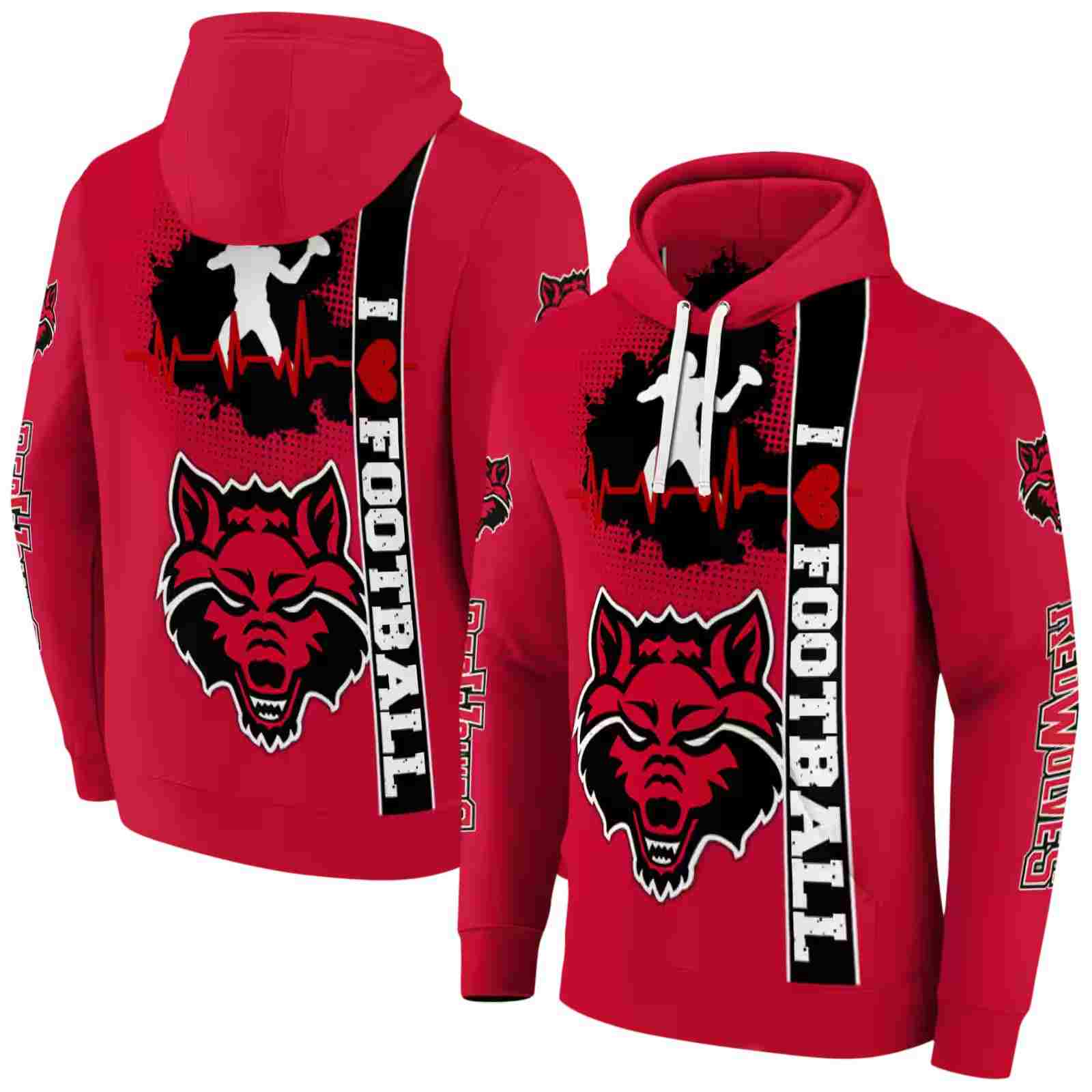 arkansas state red wolves football heartbeat scarlet hoodie fashion forward