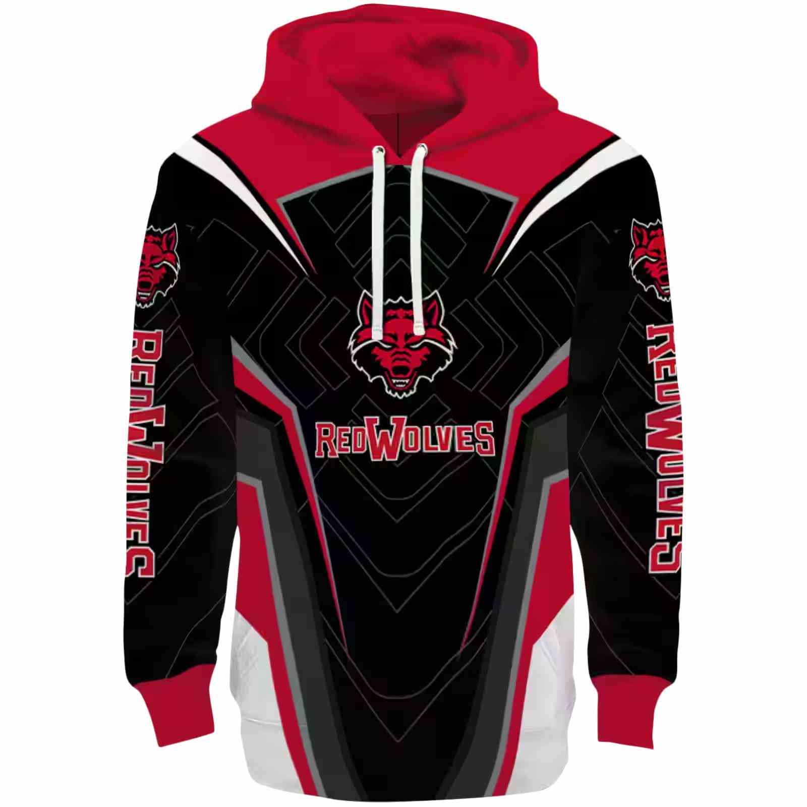 Arkansas State Red Wolves Futuristic Pattern Scarlet Black Hoodie