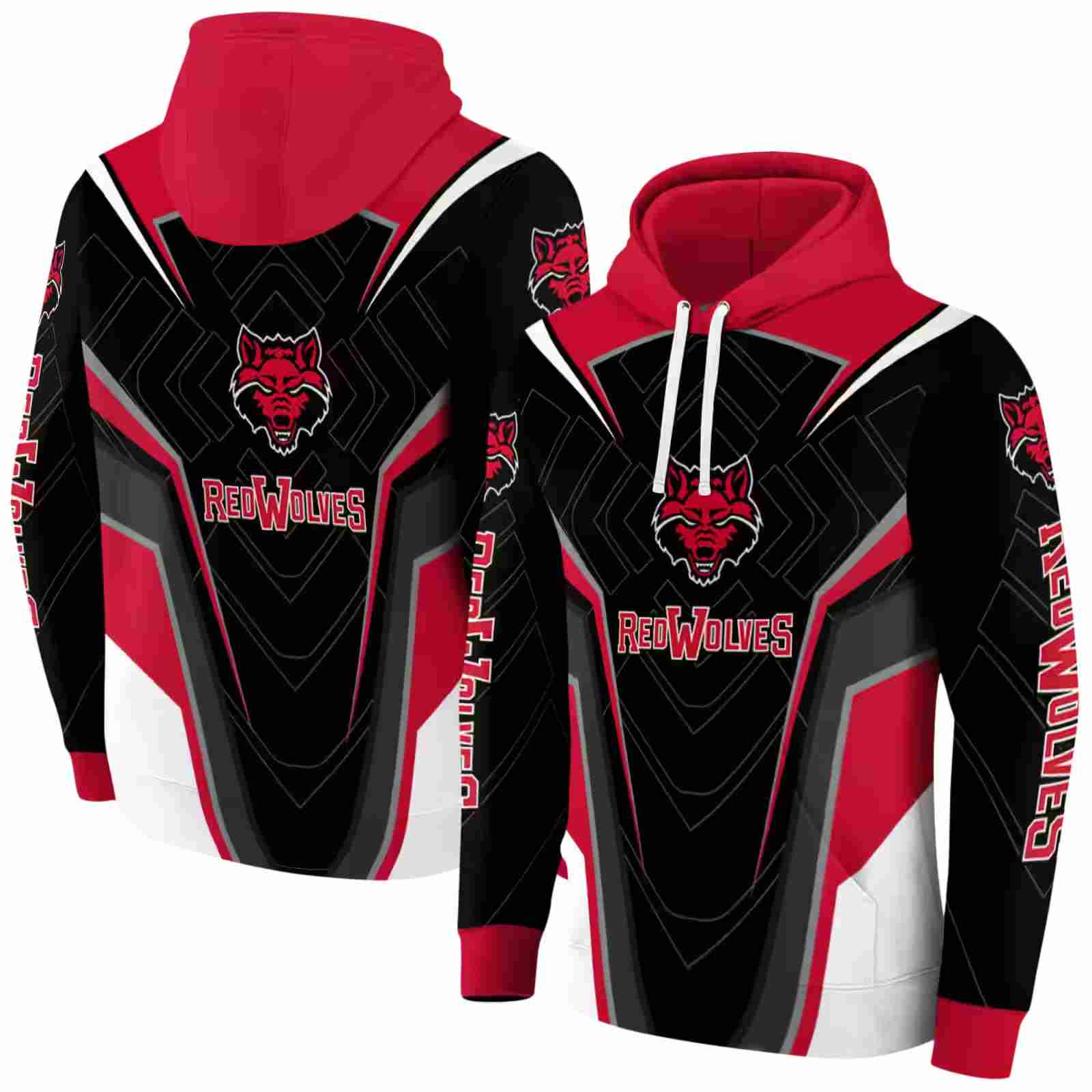 arkansas state red wolves futuristic pattern scarlet black hoodie fashion forward