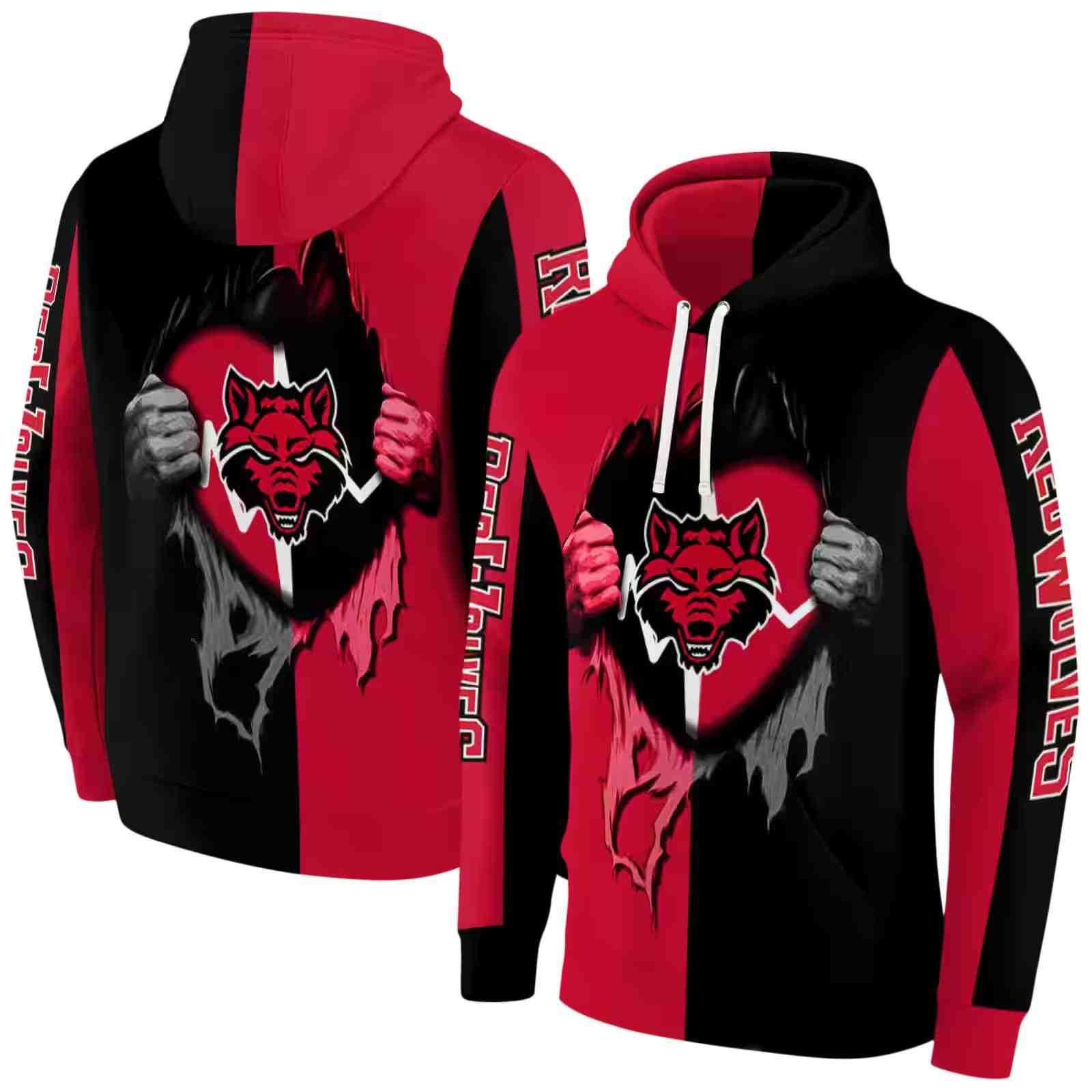 arkansas state red wolves heartbeat graphic scarlet hoodie fashion forward