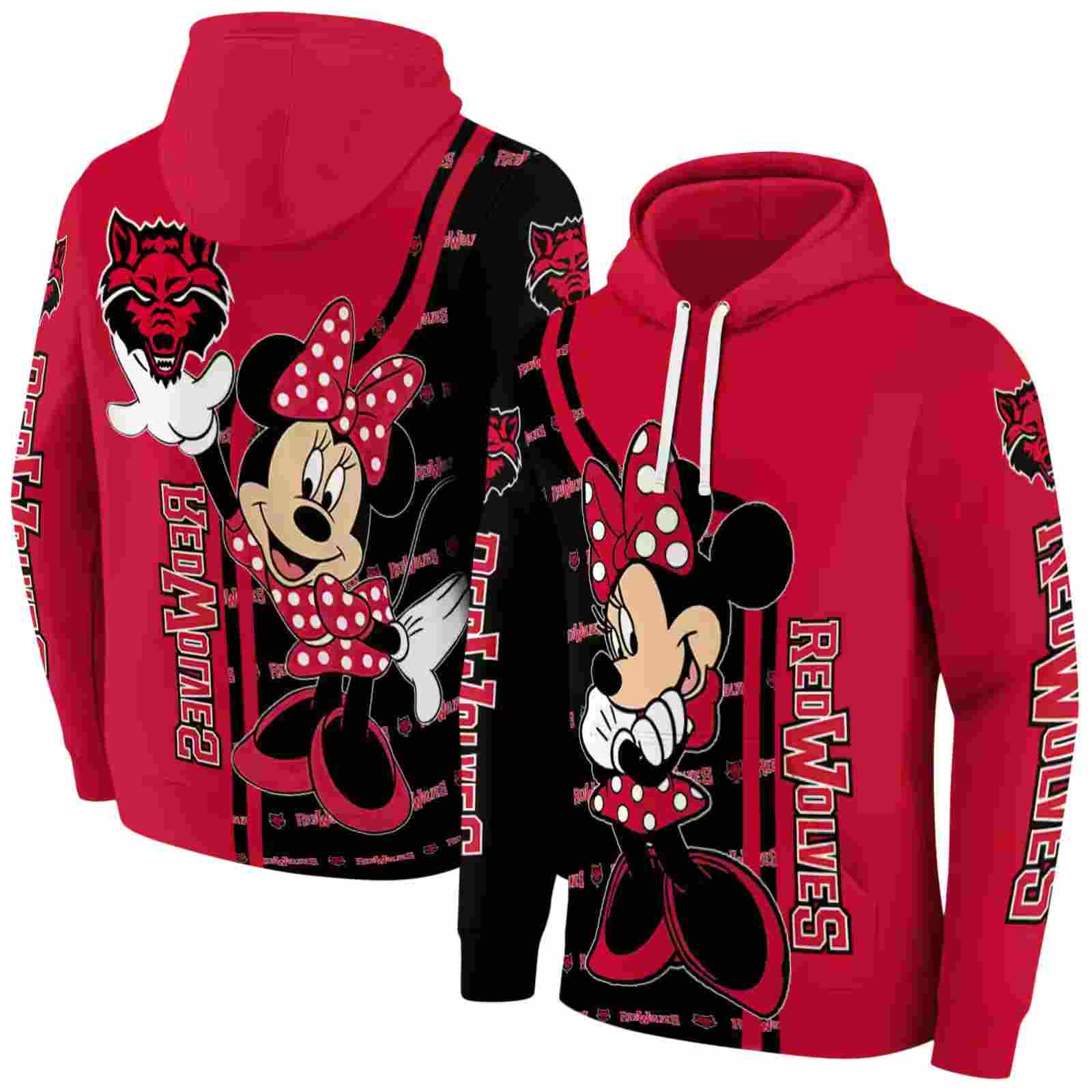 arkansas state red wolves minnie mouse scarlet hoodie fashion forward