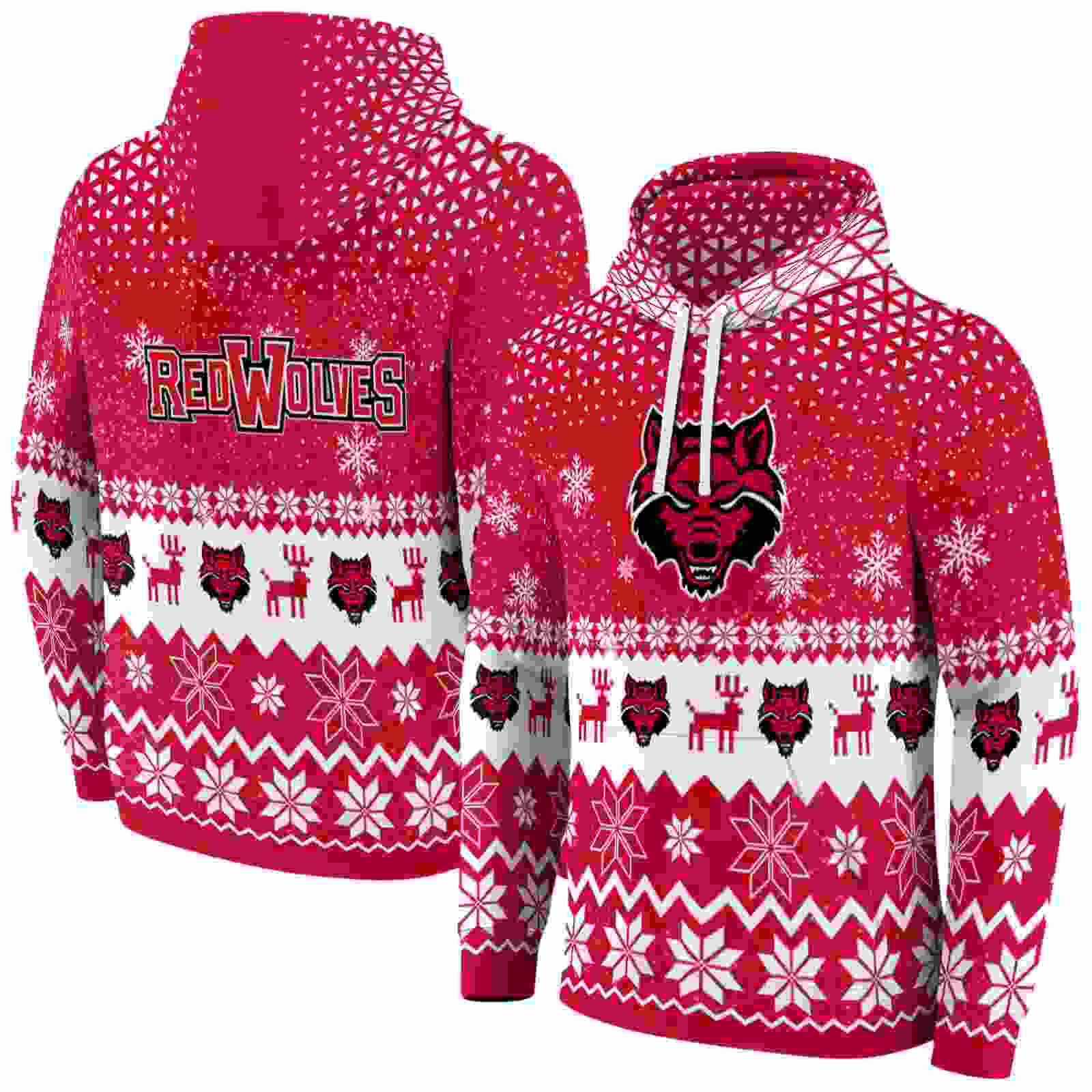 arkansas state red wolves reindeer motif scarlet hoodie fashion forward