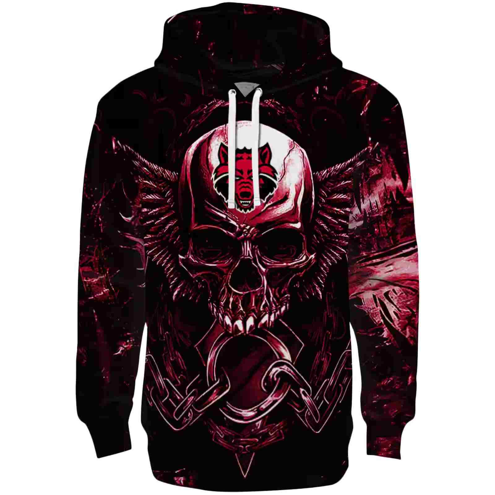 Arkansas State Red Wolves Skull Artwork Scarlet Black Hoodie