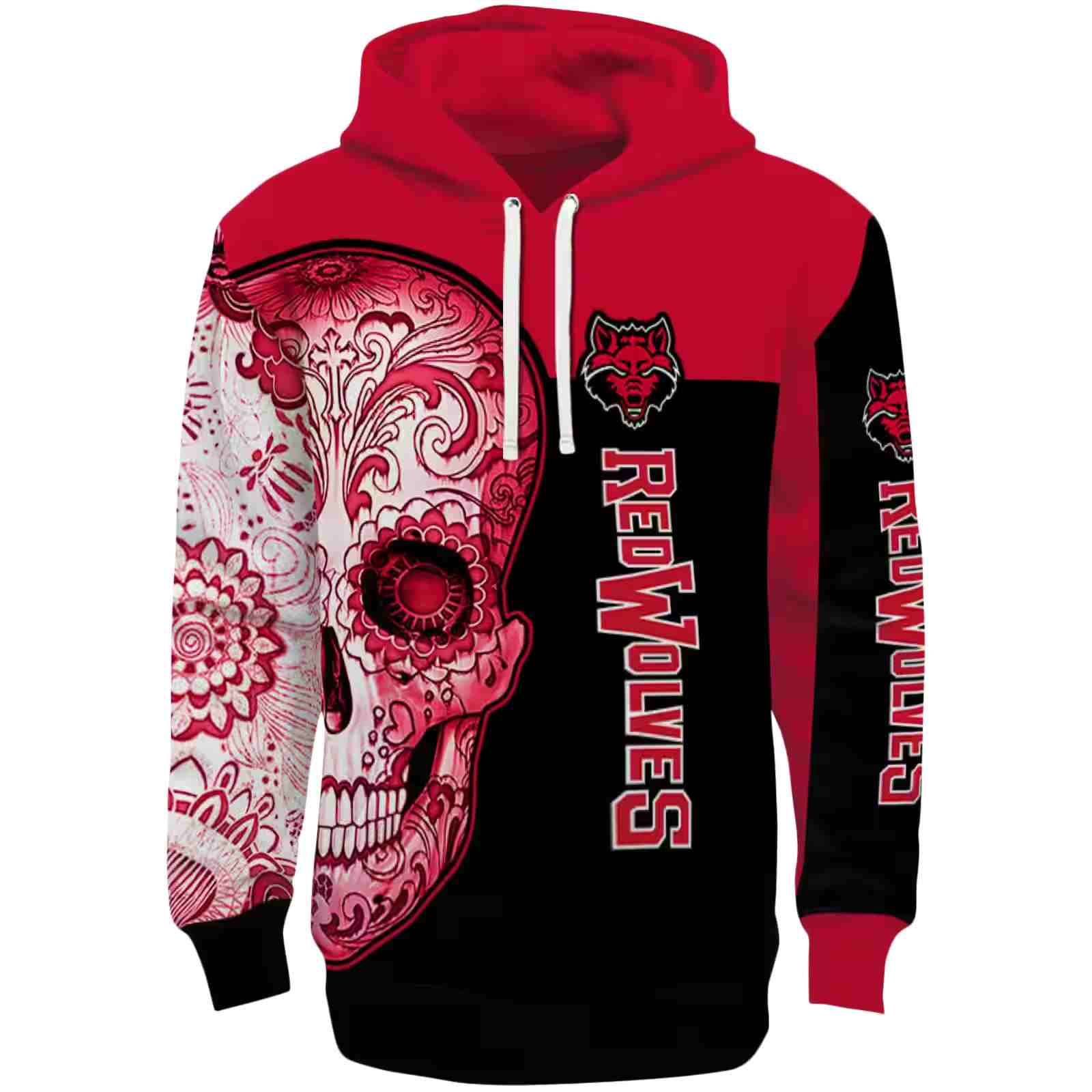 Arkansas State Red Wolves Sugar Skull Scarlet Black Hoodie