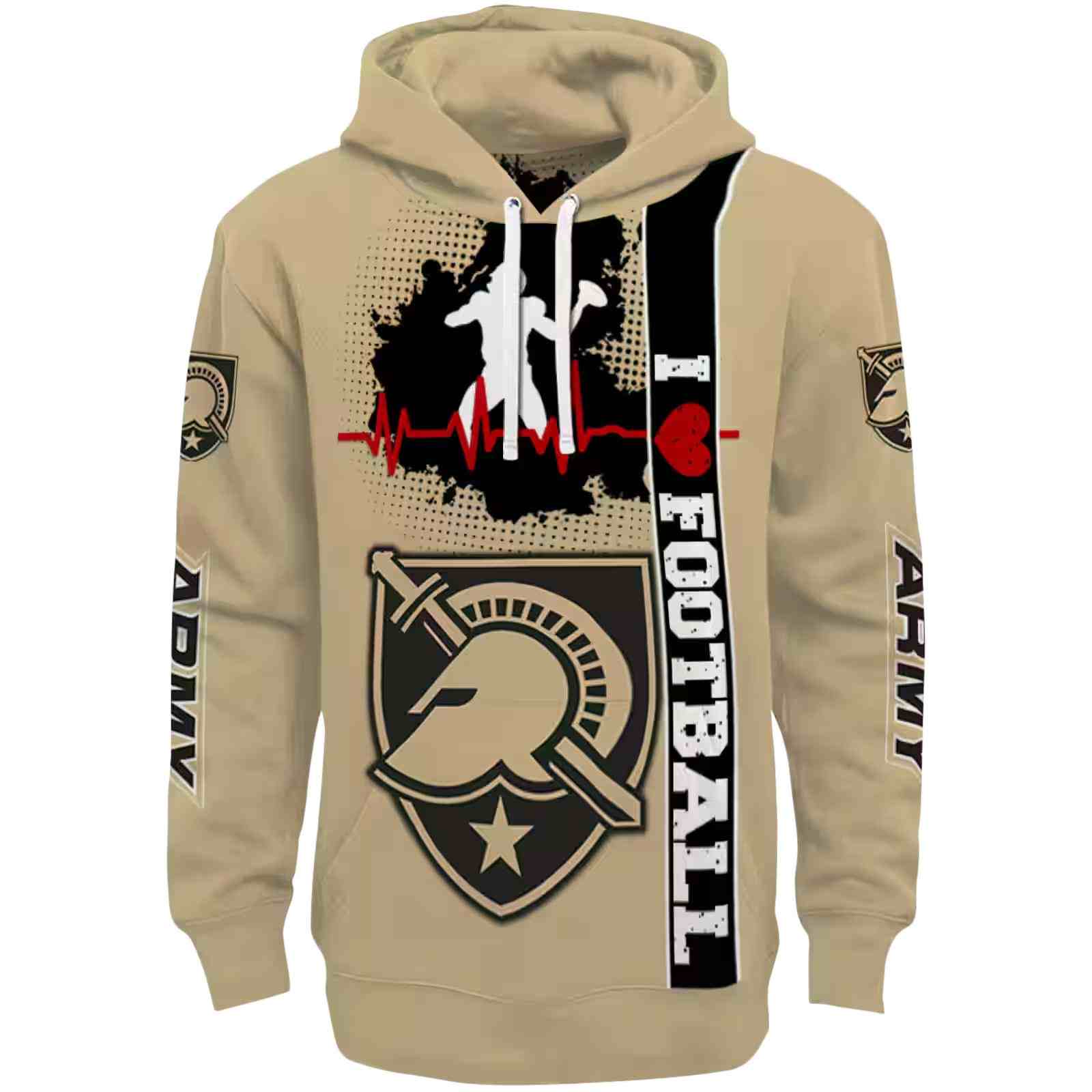 Army Black Knights Football Heartbeat Gold Hoodie