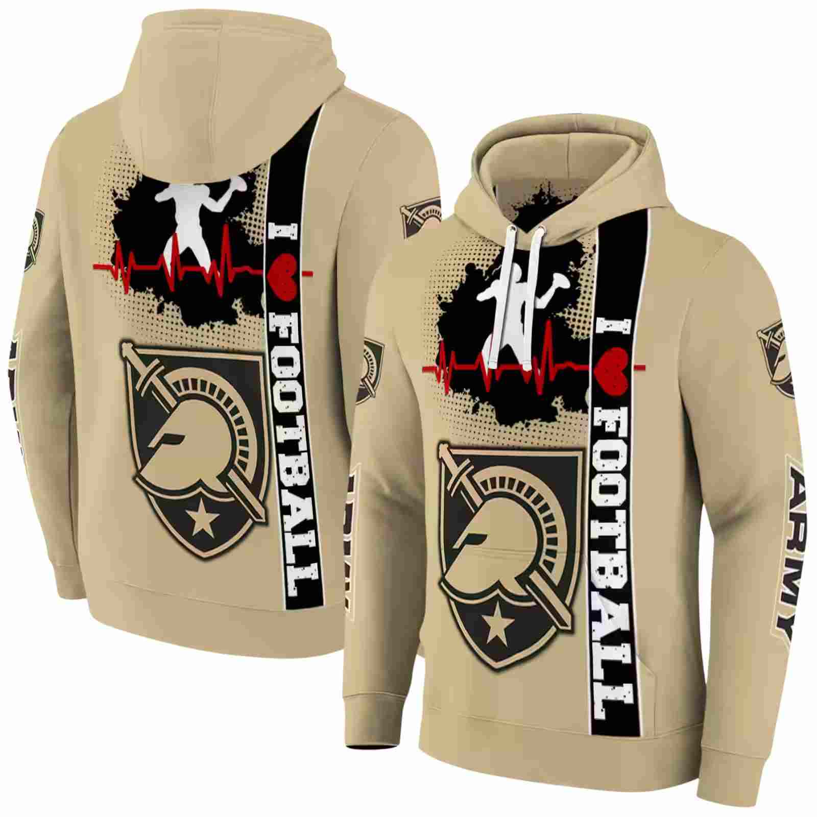 army black knights football heartbeat gold hoodie fashion forward