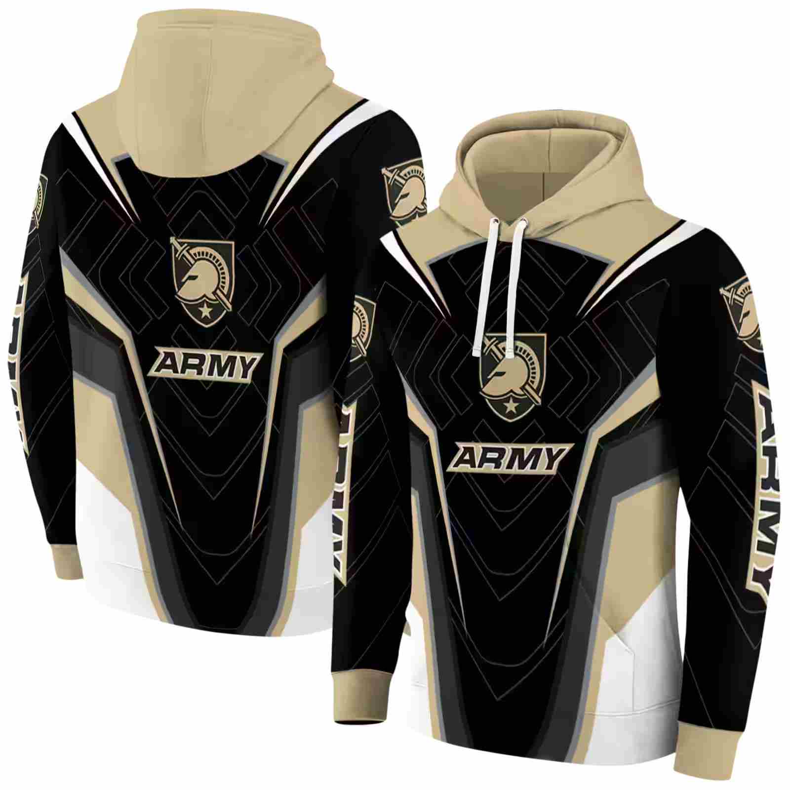 army black knights futuristic pattern gold black hoodie fashion forward