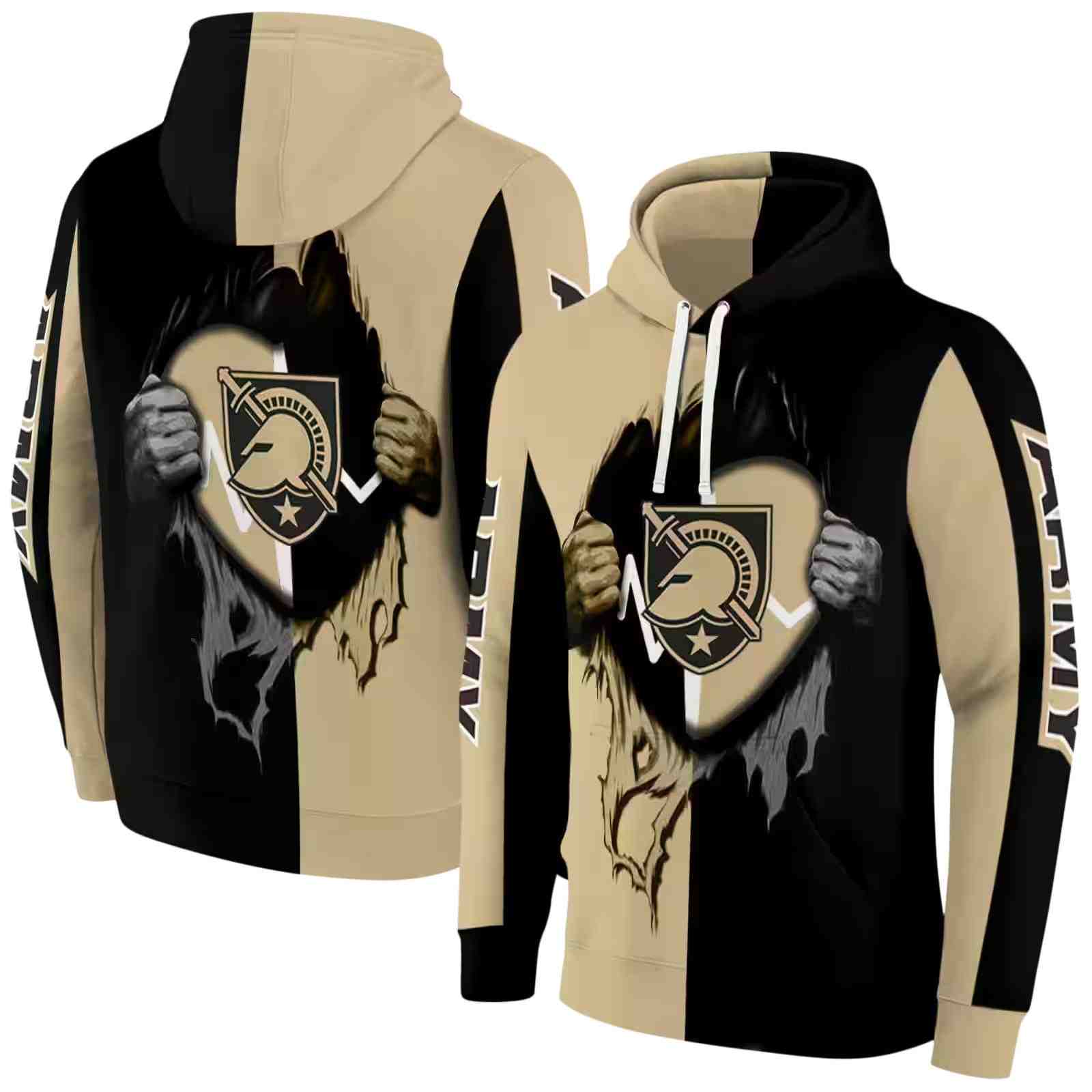 army black knights heartbeat graphic gold hoodie fashion forward