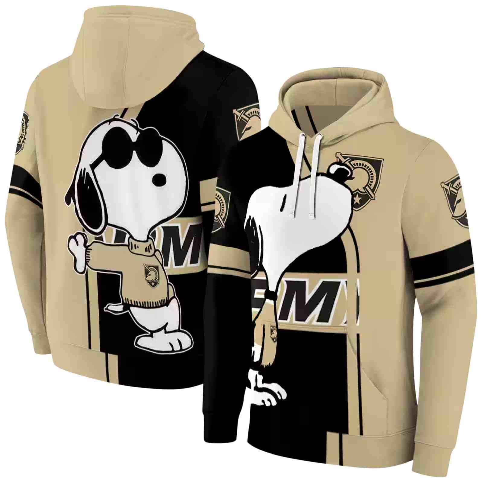 army black knights playful snoopy gold hoodie fashion forward