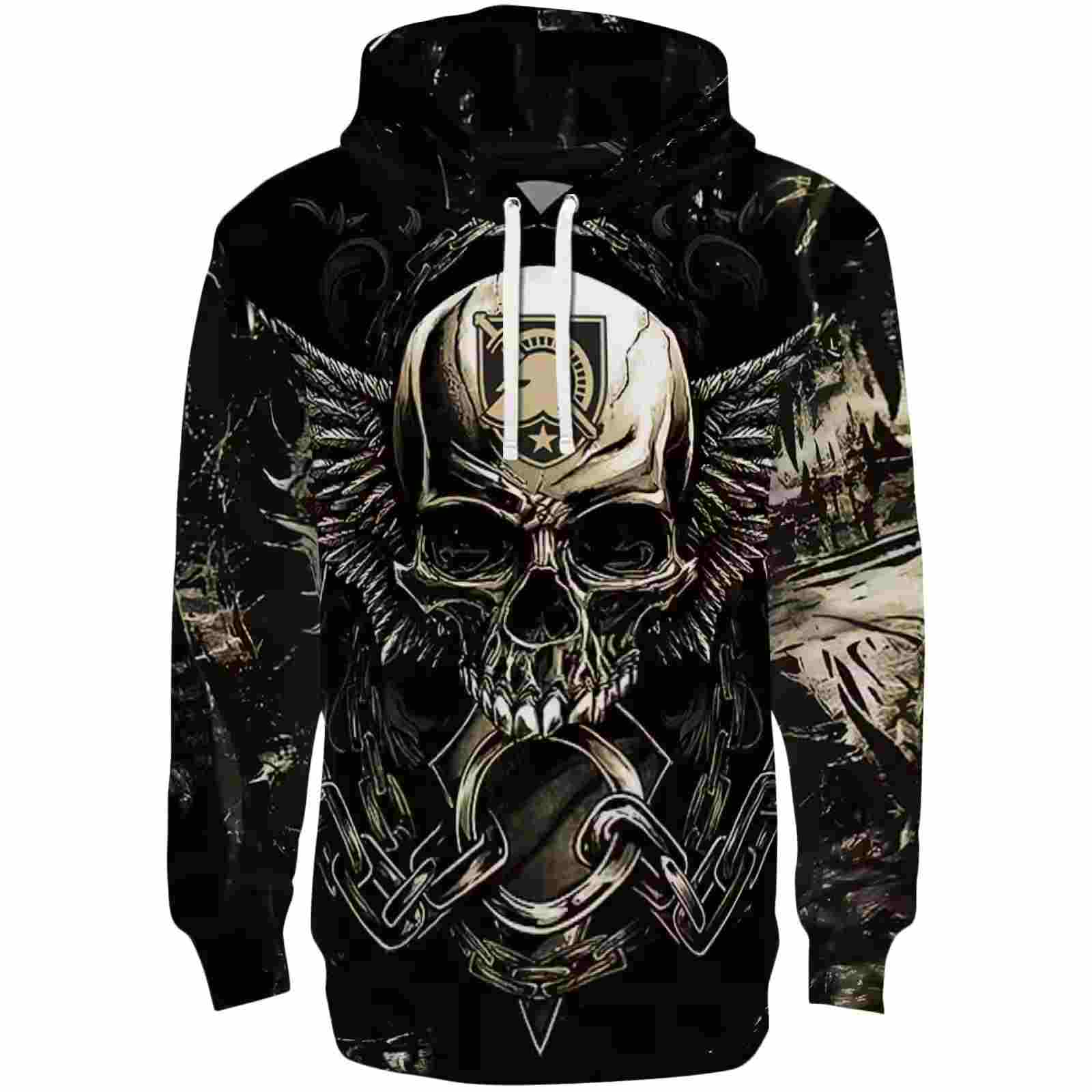 Army Black Knights Skull Artwork Gold Black Hoodie