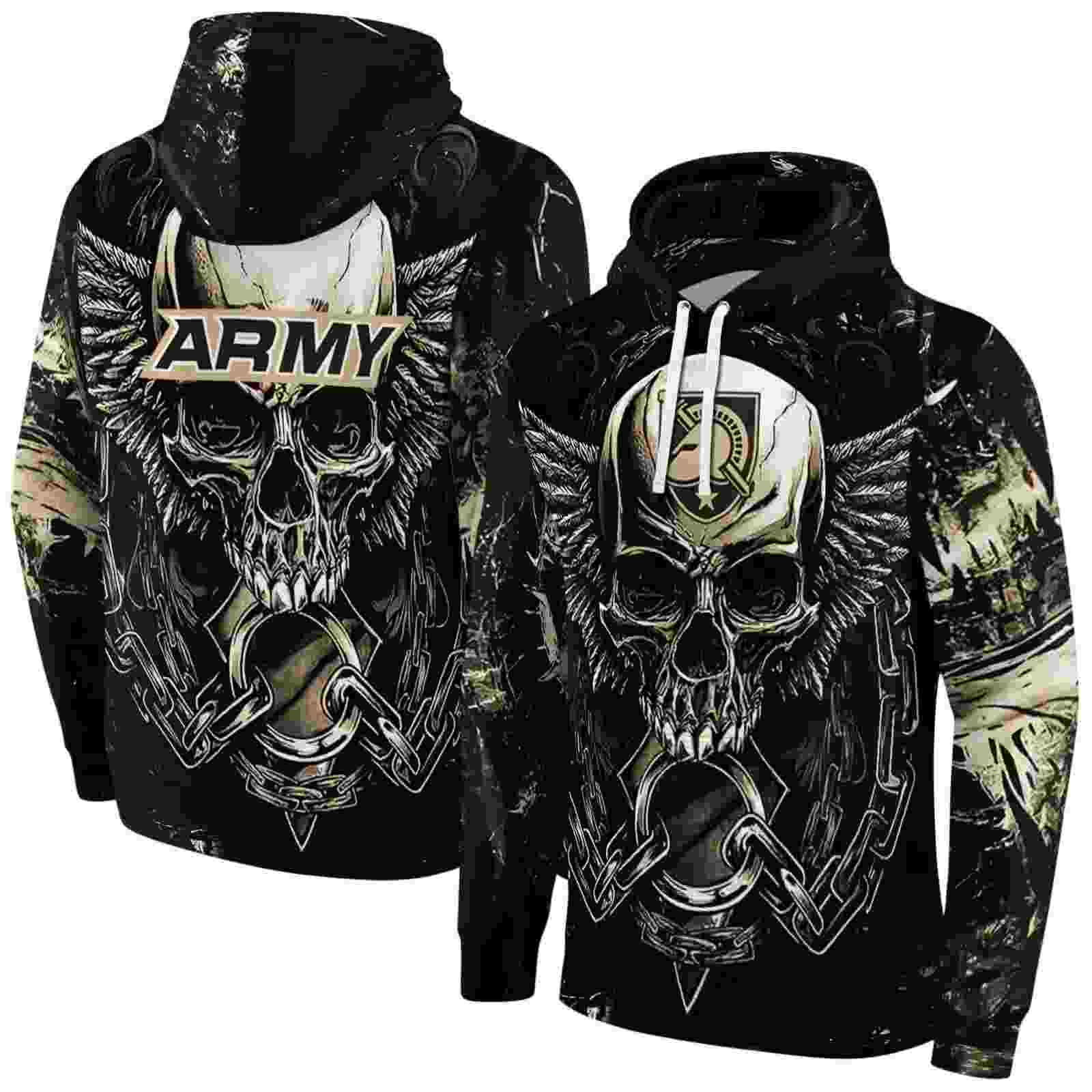 army black knights skull artwork gold black hoodie fashion forward